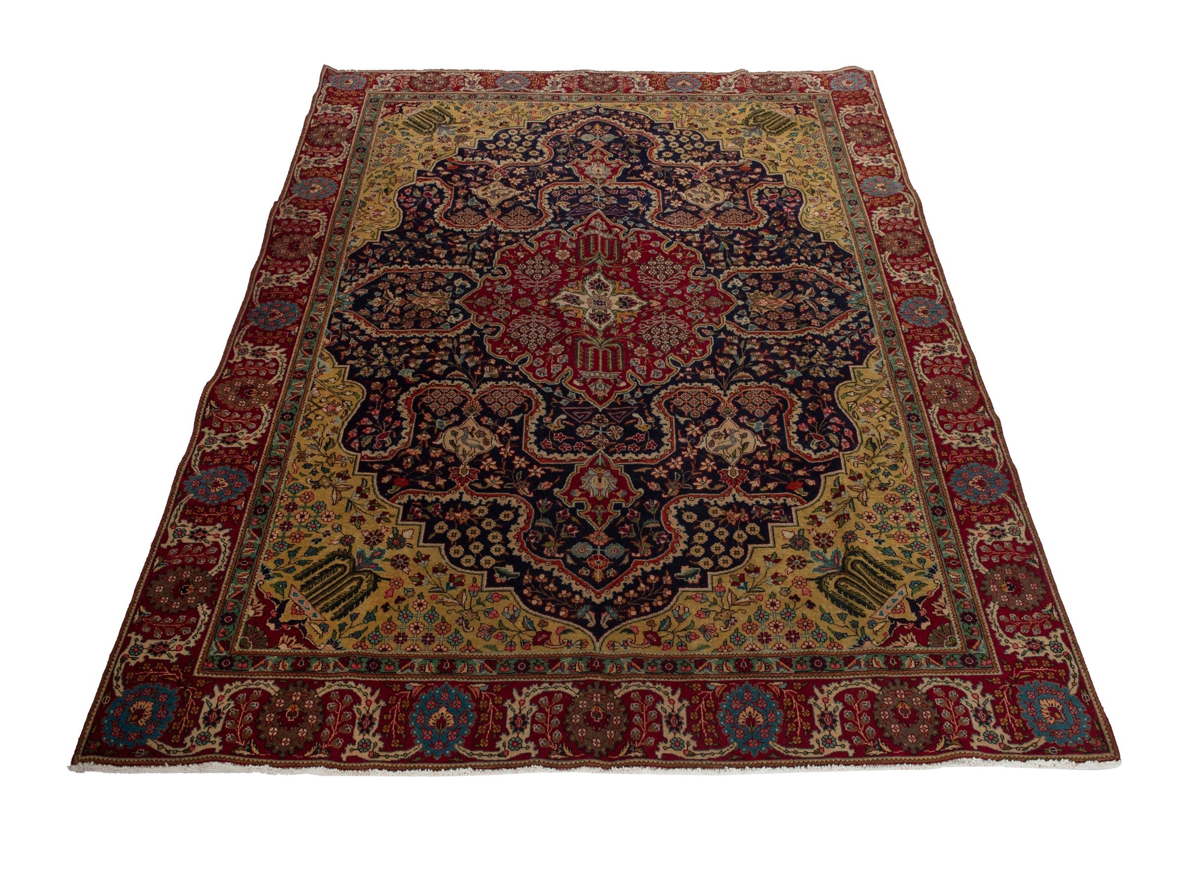 Persian Tabriz oversized rug in navy and deep red, view 2 of 24