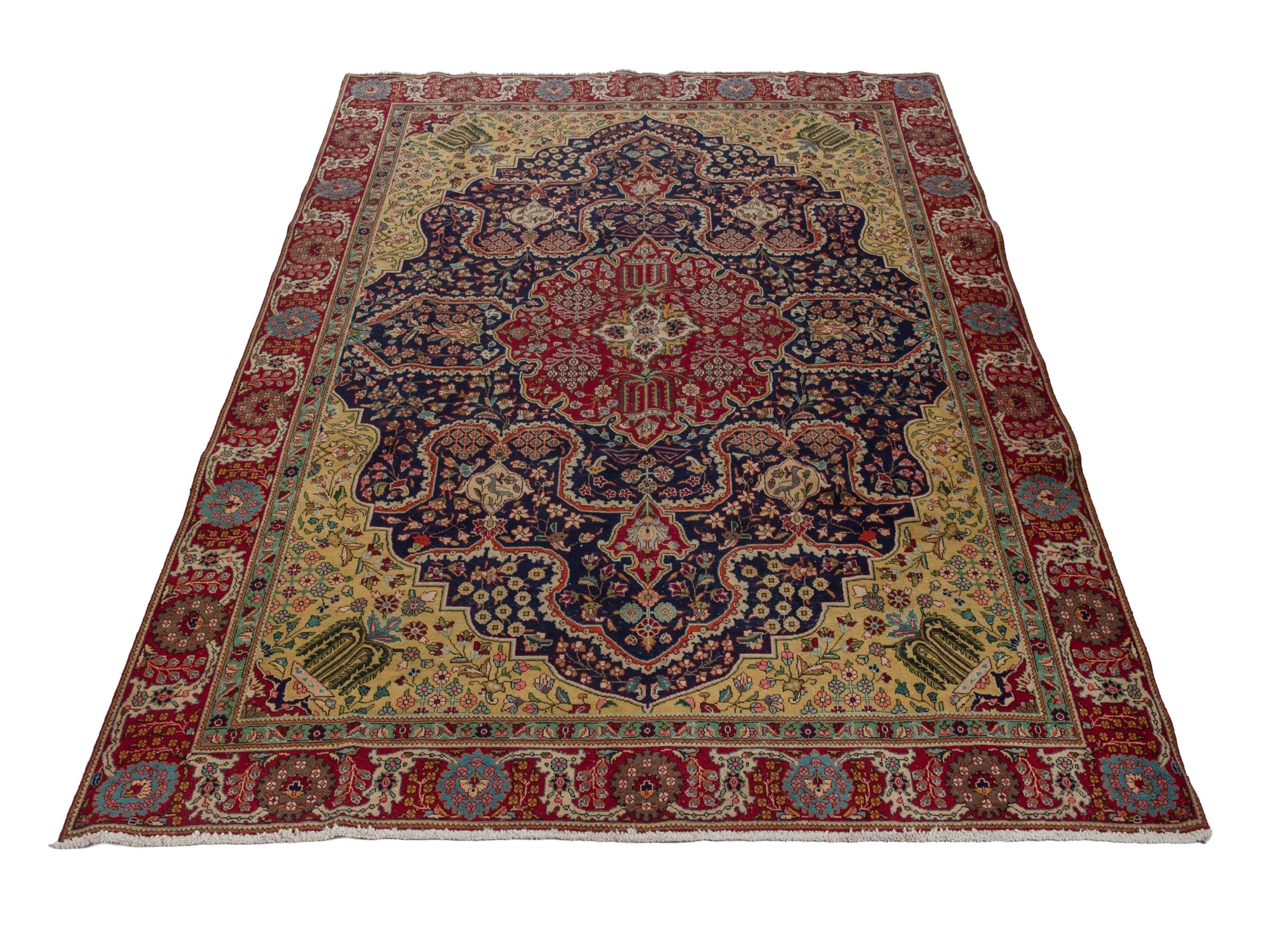 Persian Tabriz oversized rug in navy and deep red, view 3 of 24
