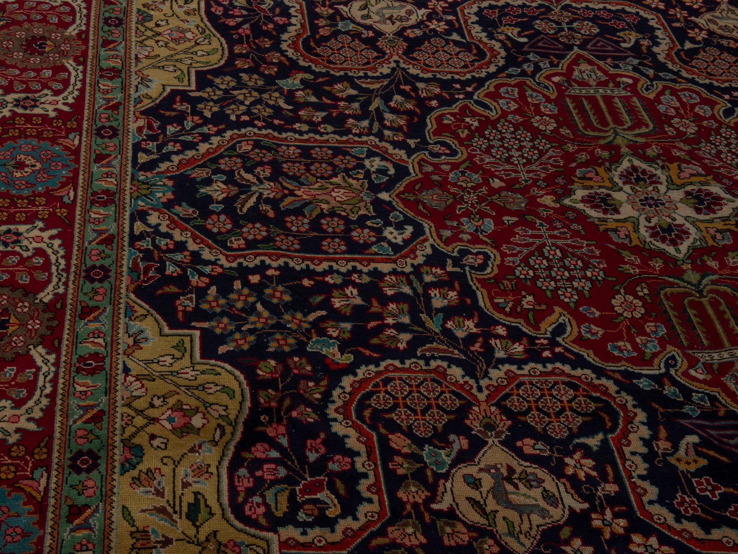 Persian Tabriz oversized rug in navy and deep red, view 7 of 24