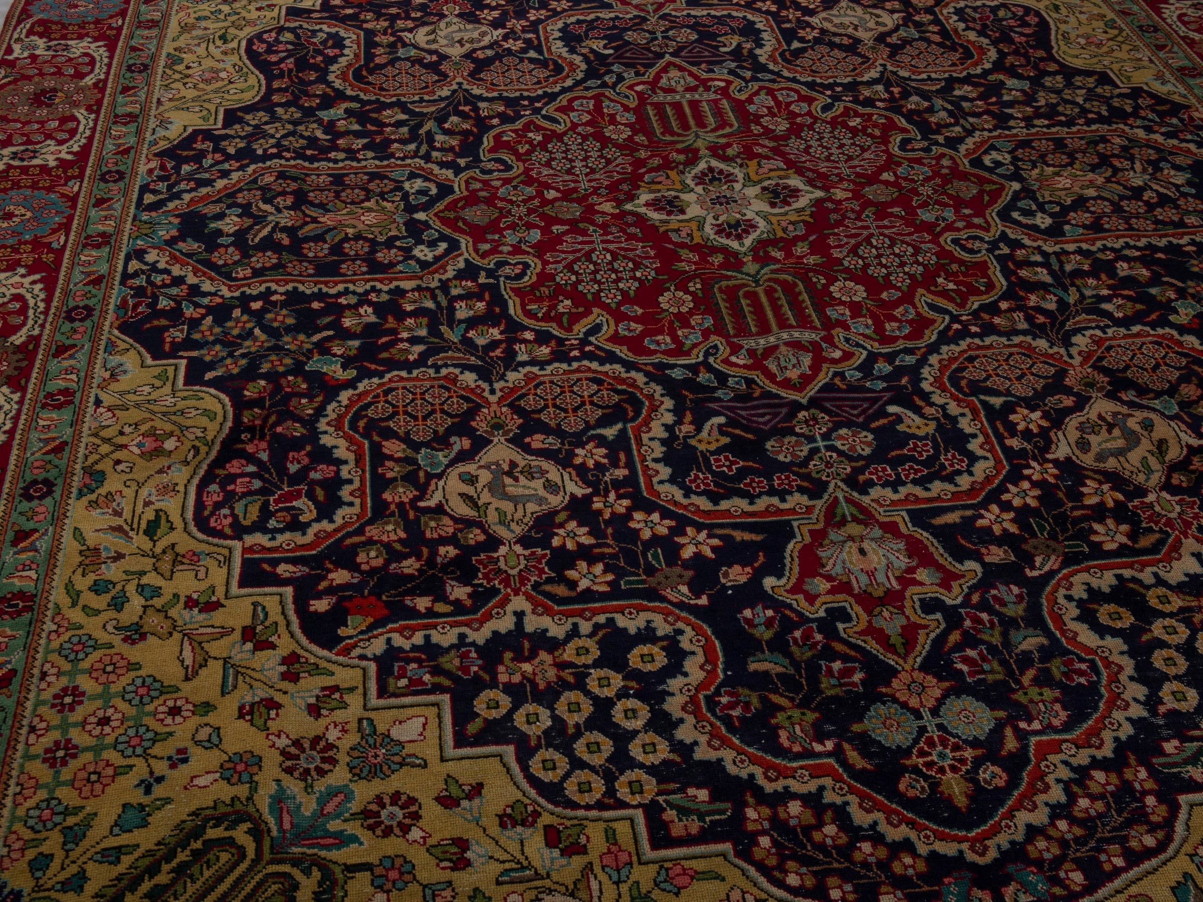 Persian Tabriz oversized rug in navy and deep red, view 9 of 24