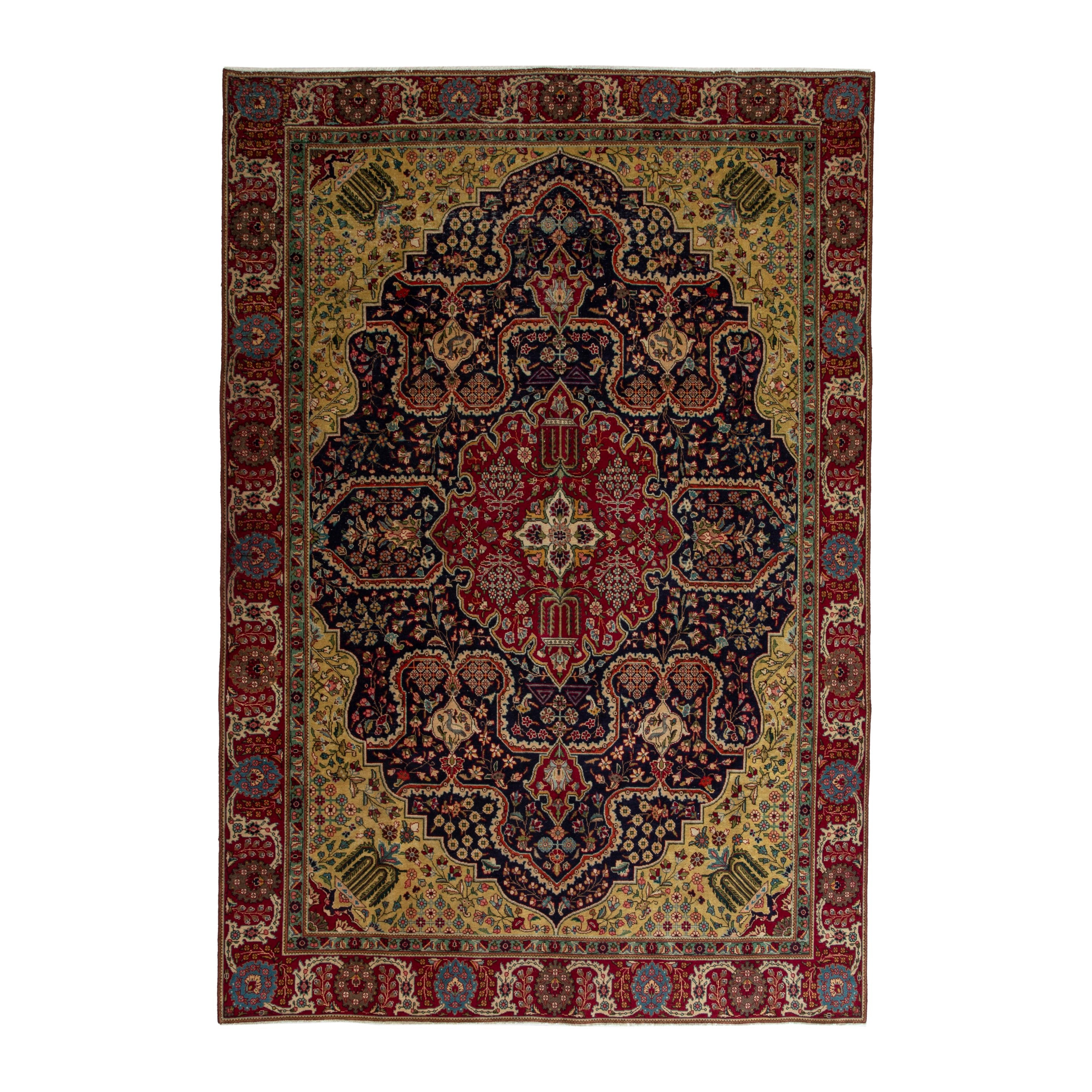 Persian Tabriz oversized rug in navy and deep red, 9'2" x 12'4"