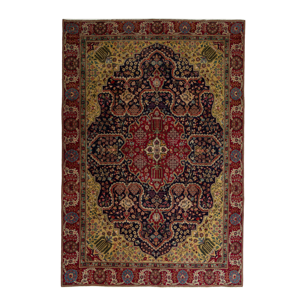 Persian Tabriz oversized rug in navy and deep red, 9'2" x 12'4"