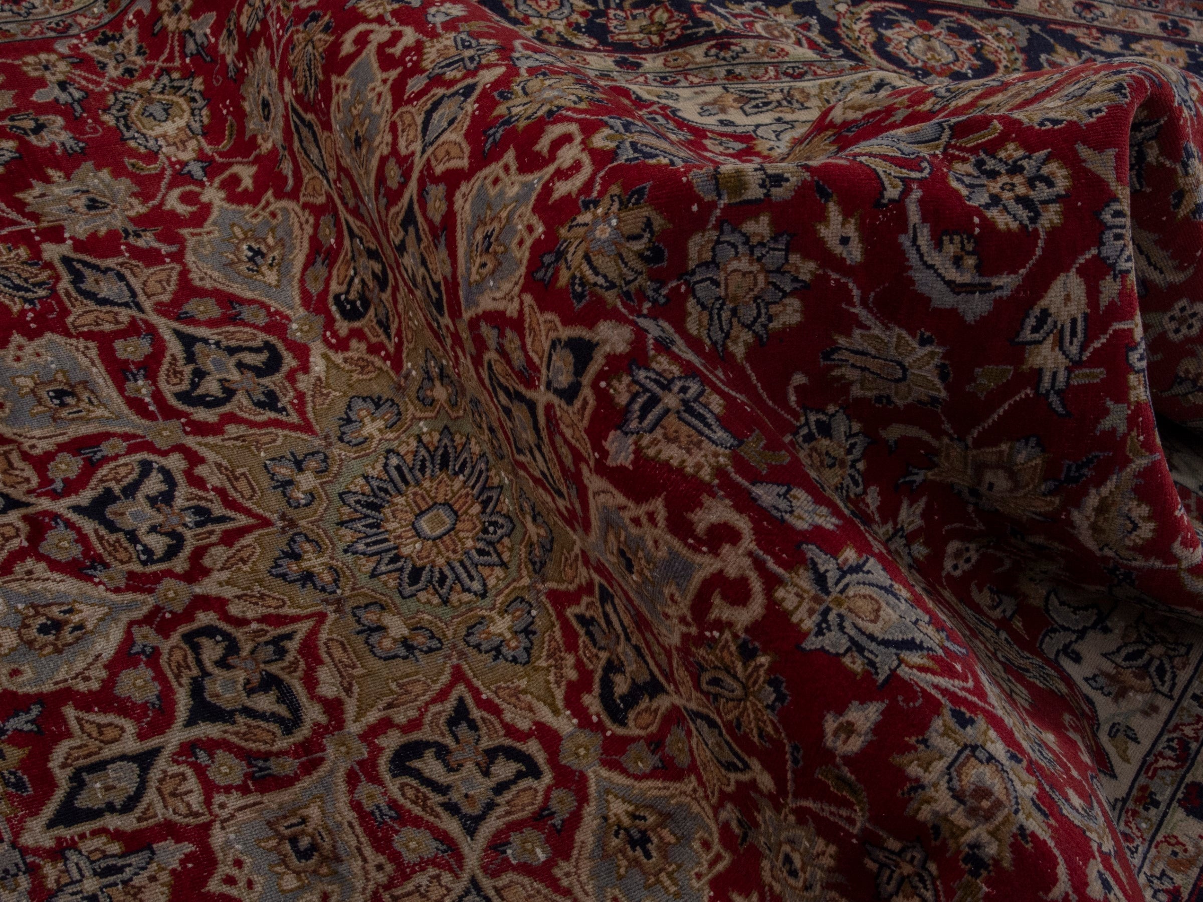 Persian Najafabad oversized rug in deep red and navy, view 18 of 20