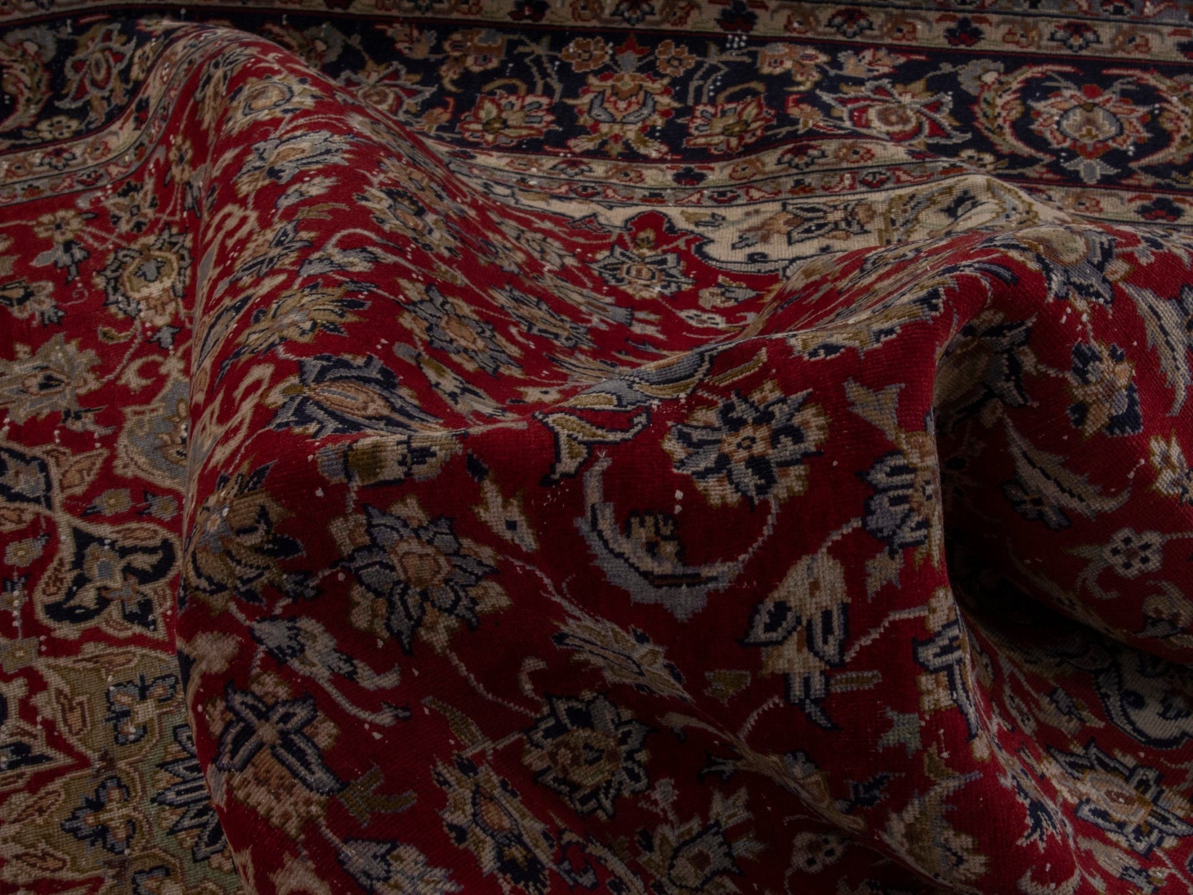Persian Najafabad oversized rug in deep red and navy, view 19 of 20