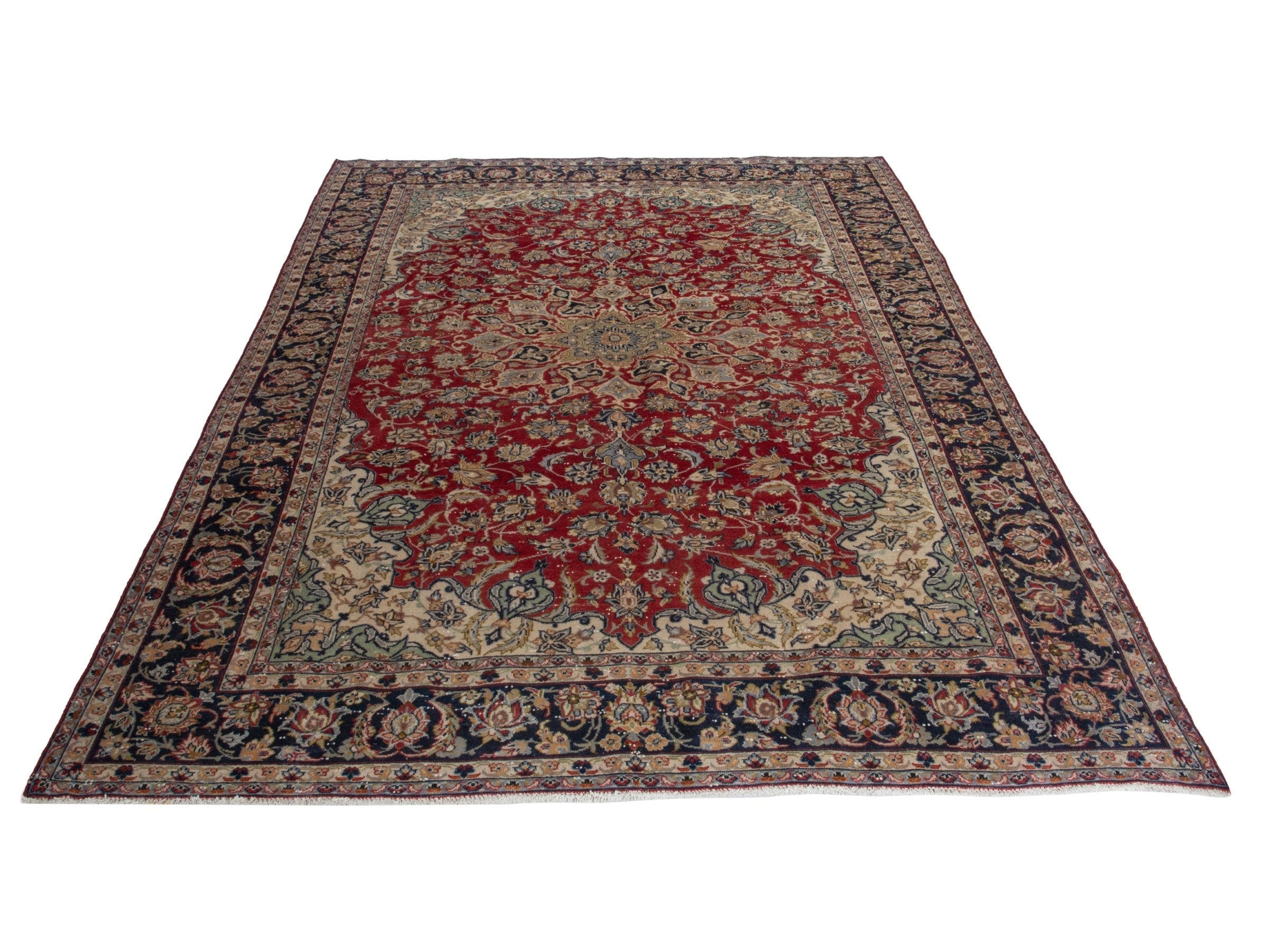 Persian Najafabad oversized rug in deep red and navy, view 2 of 20