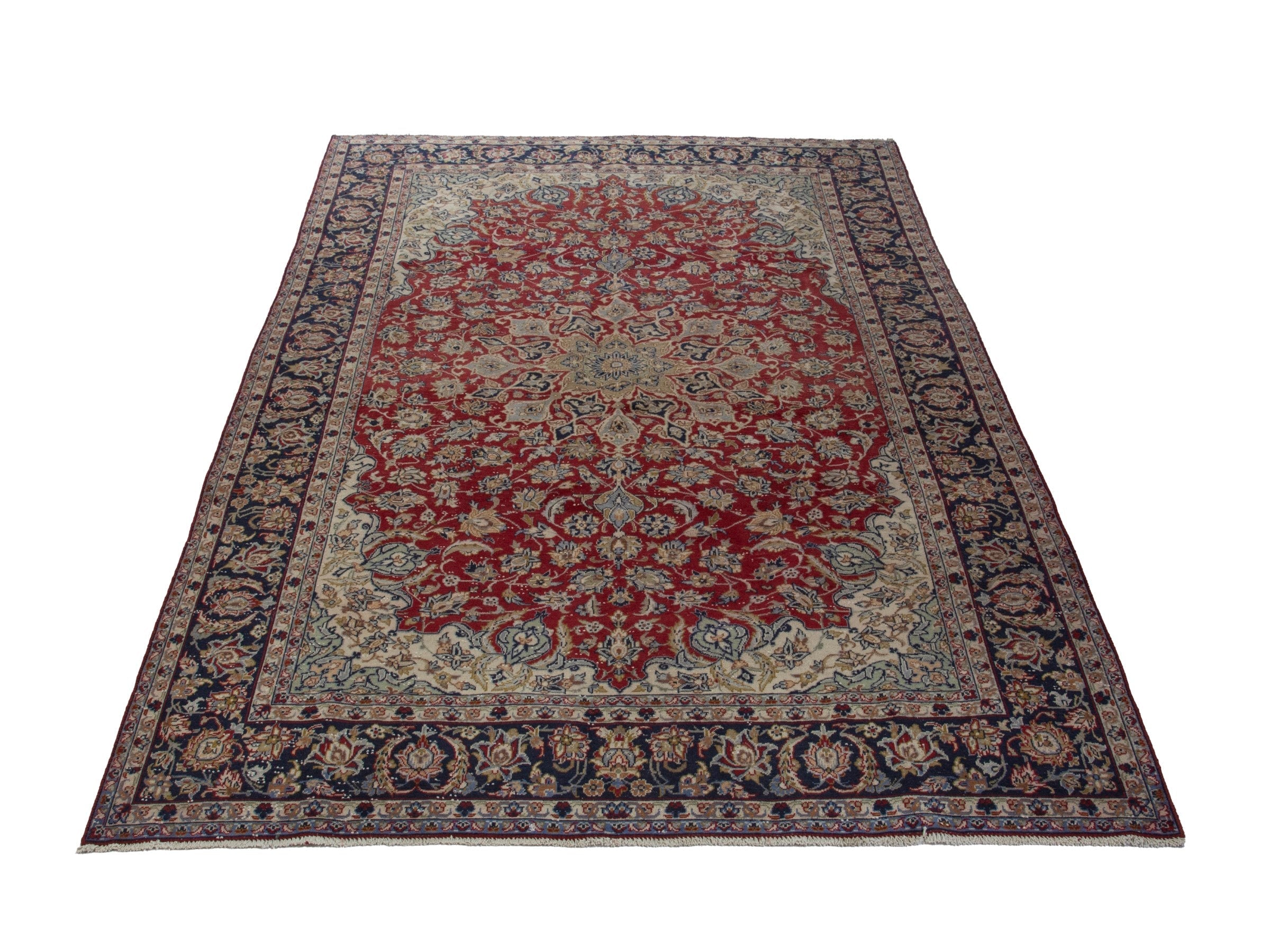 Persian Najafabad oversized rug in deep red and navy, view 3 of 20