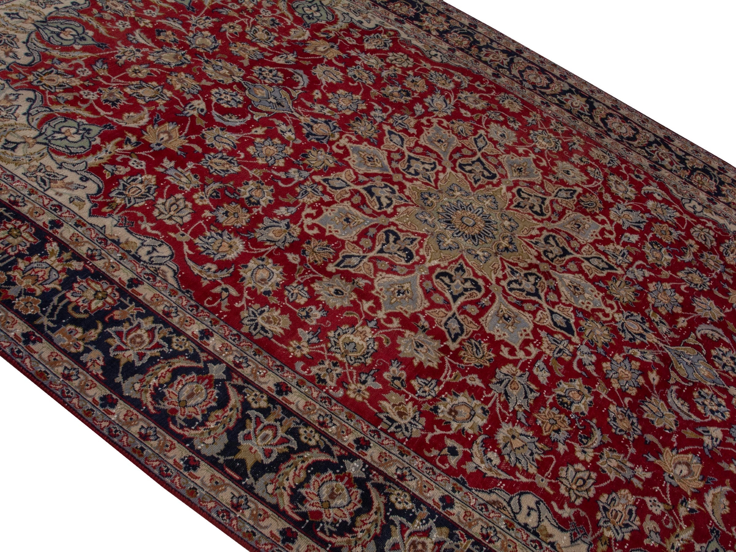 Persian Najafabad oversized rug in deep red and navy, view 4 of 20