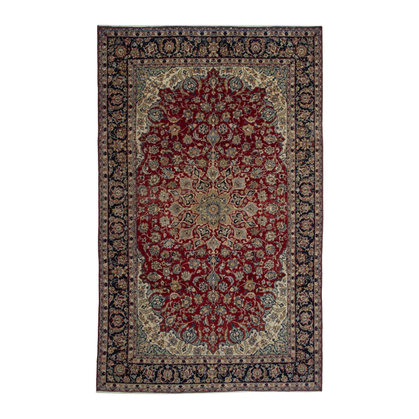 Persian Najafabad oversized rug in deep red and navy, 7'8" x 11'10"
