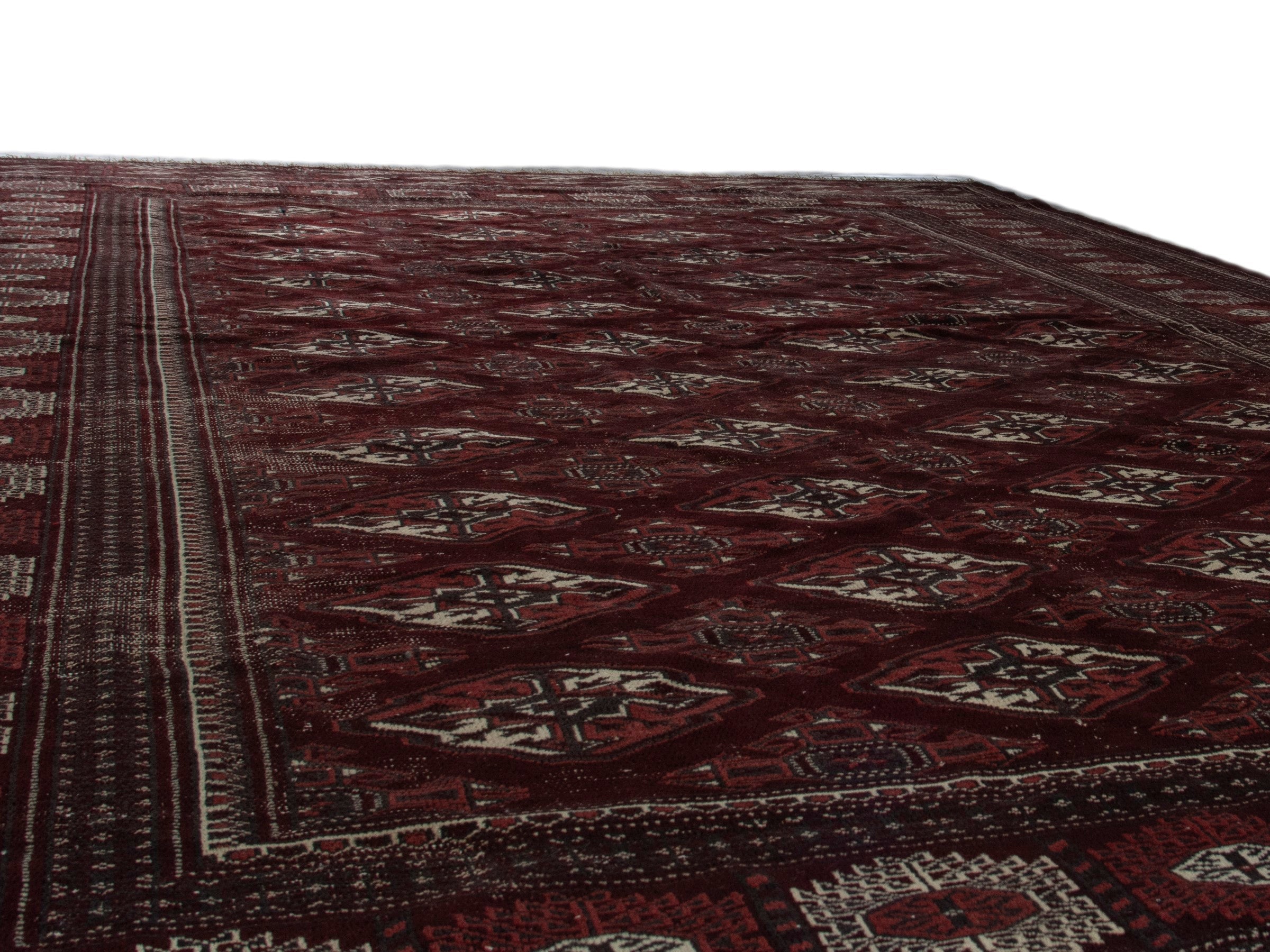 Persian Torkaman oversized rug in burgundy and cream, view 10 of 19