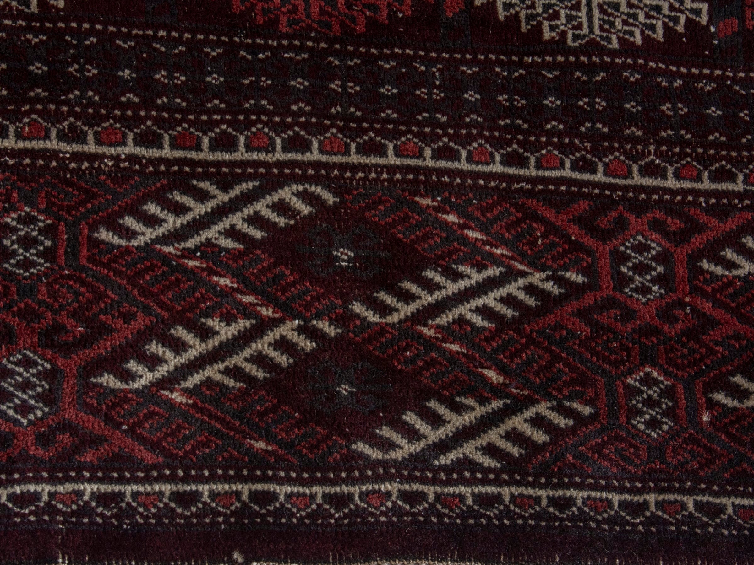 Persian Torkaman oversized rug in burgundy and cream, view 11 of 19