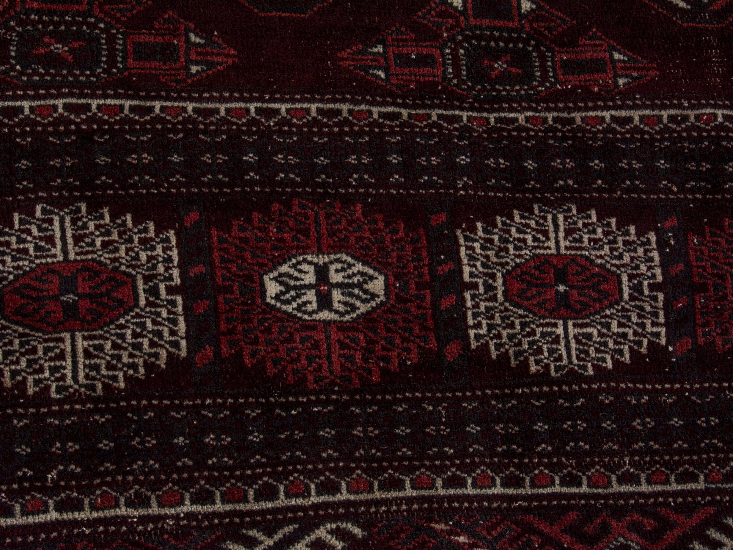 Persian Torkaman oversized rug in burgundy and cream, view 12 of 19