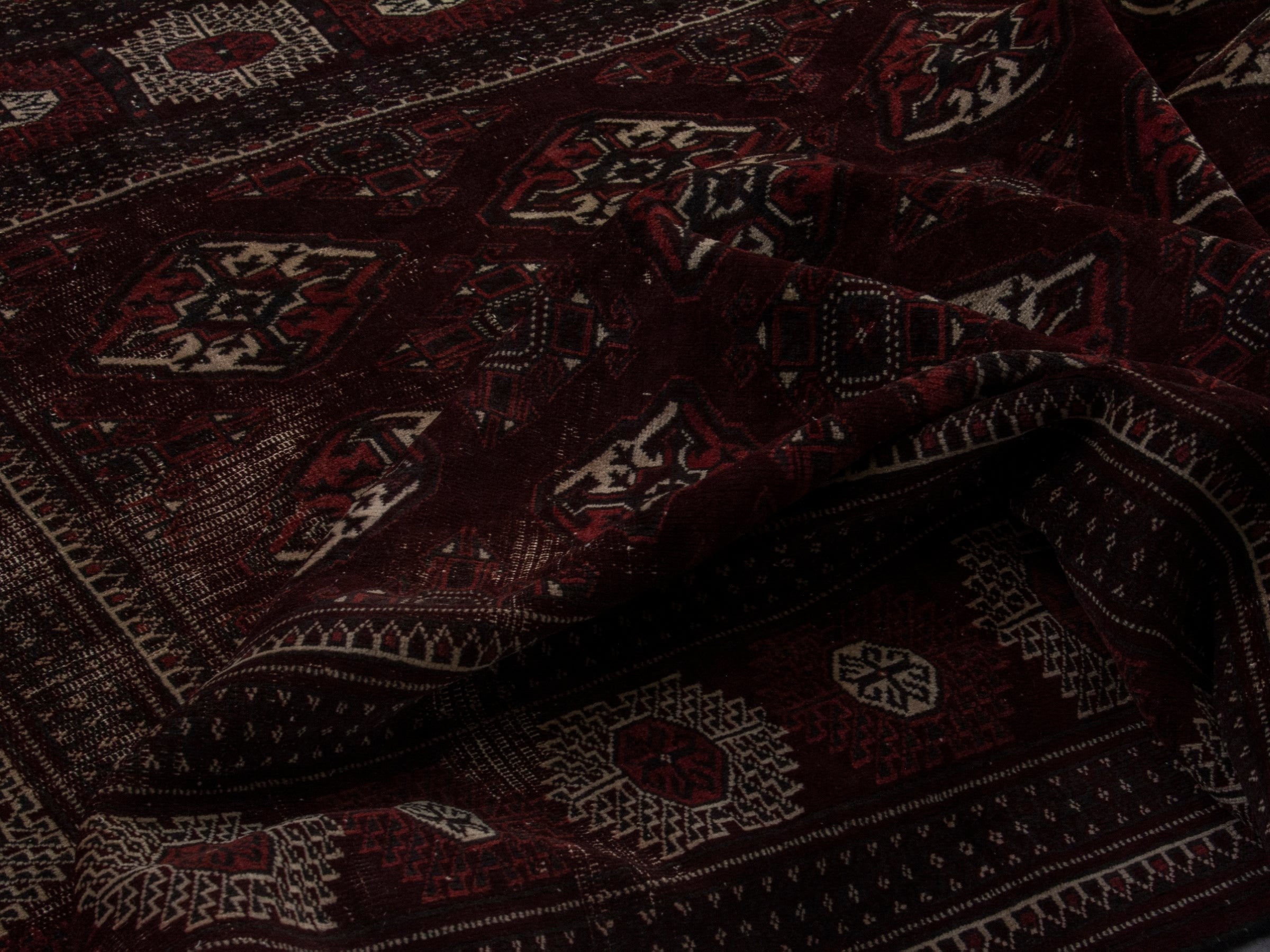 Persian Torkaman oversized rug in burgundy and cream, view 15 of 19