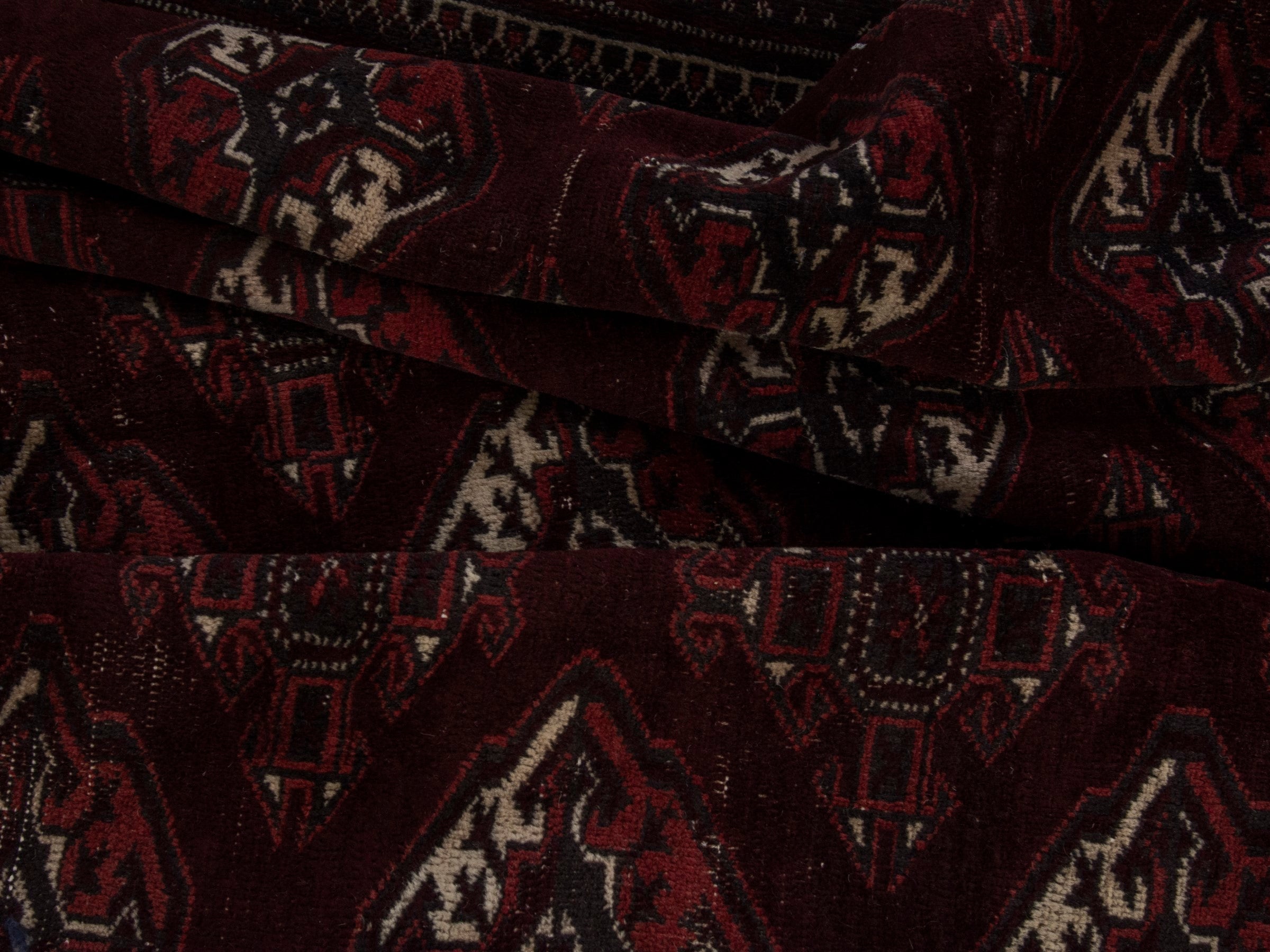 Persian Torkaman oversized rug in burgundy and cream, view 17 of 19