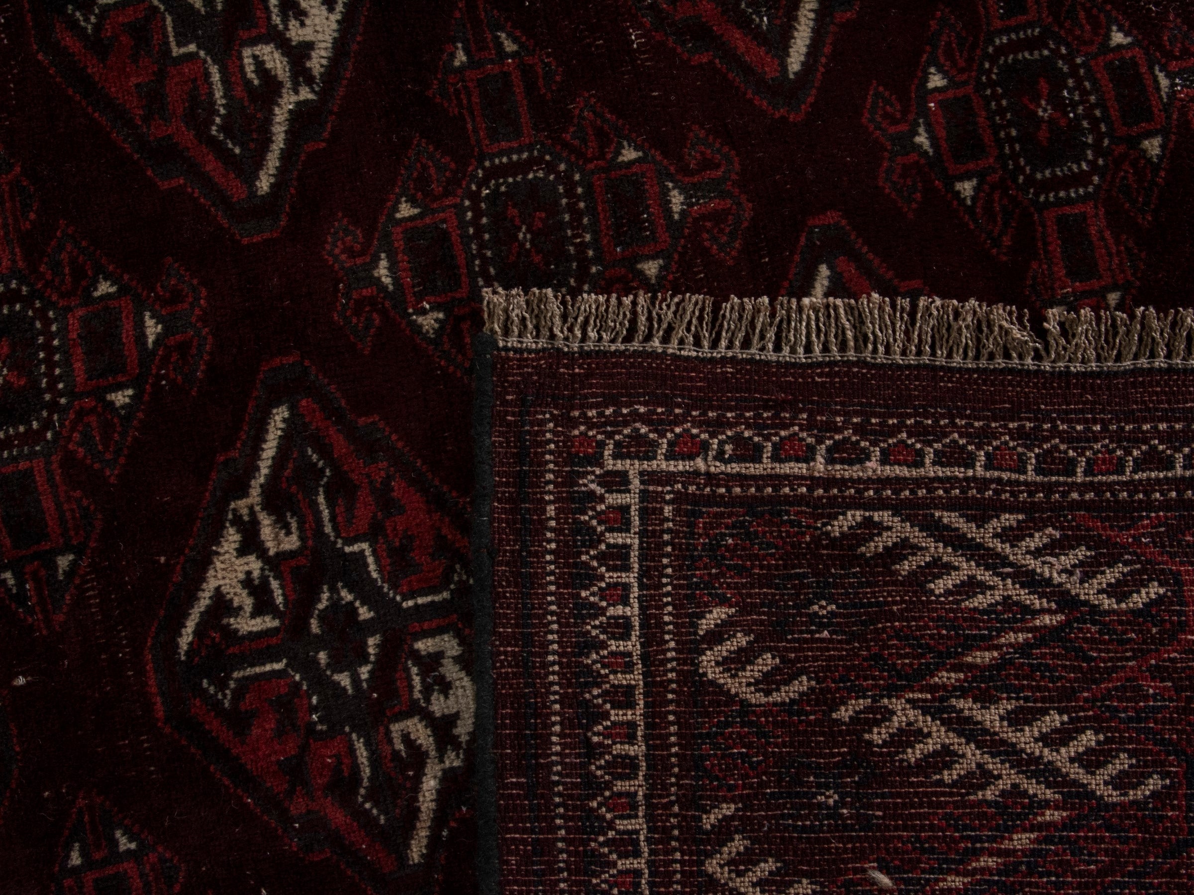 Persian Torkaman oversized rug in burgundy and cream, view 19 of 19