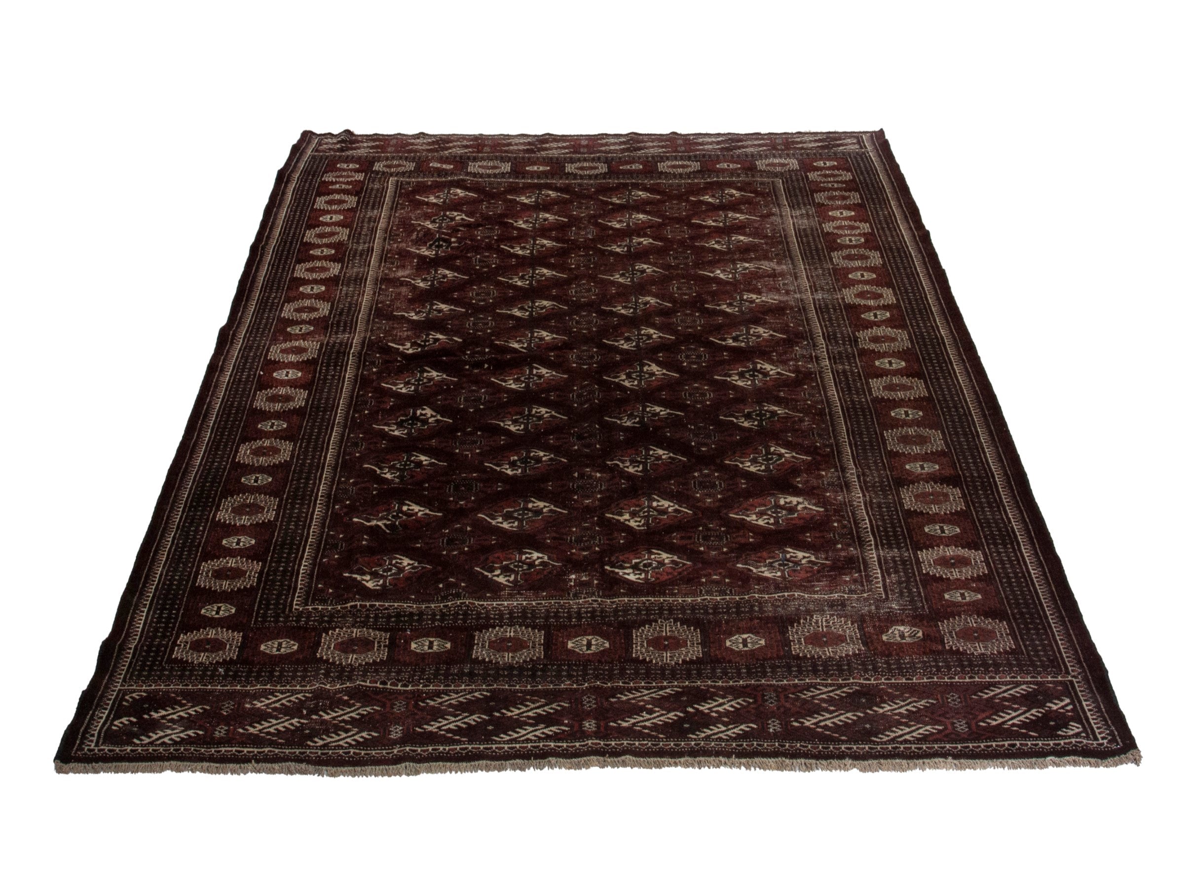 Persian Torkaman oversized rug in burgundy and cream, view 2 of 19