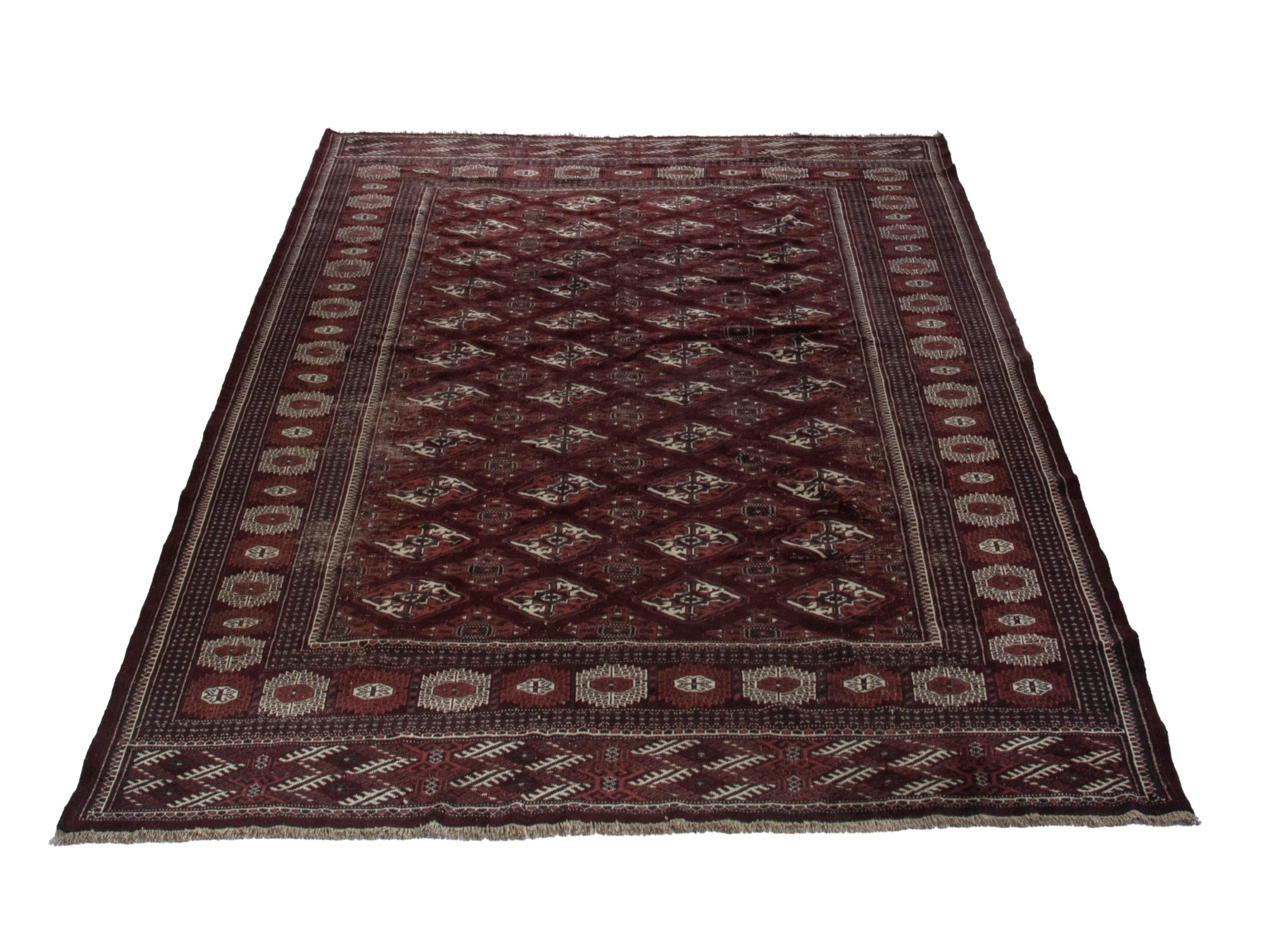 Persian Torkaman oversized rug in burgundy and cream, view 3 of 19