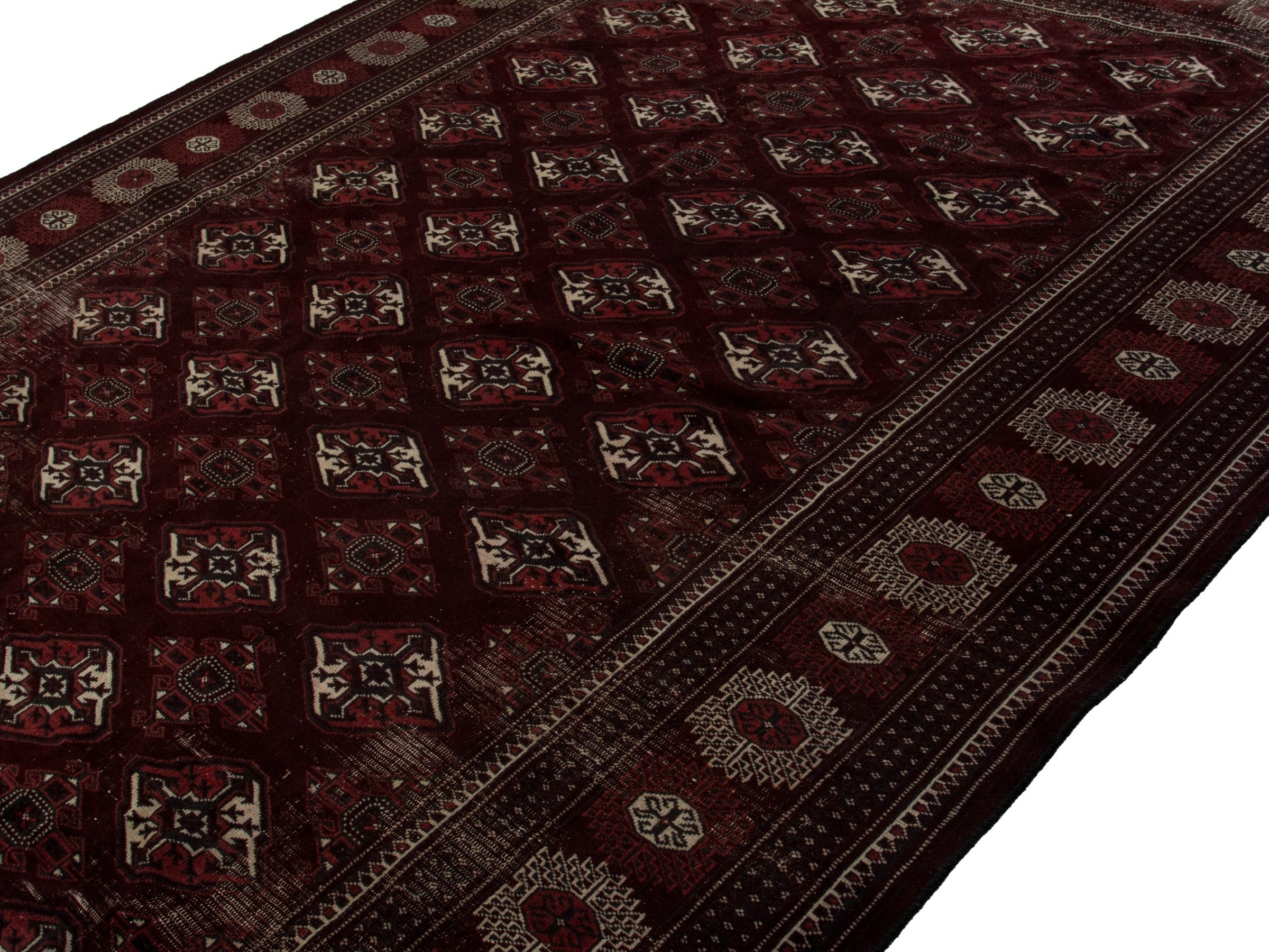 Persian Torkaman oversized rug in burgundy and cream, view 4 of 19