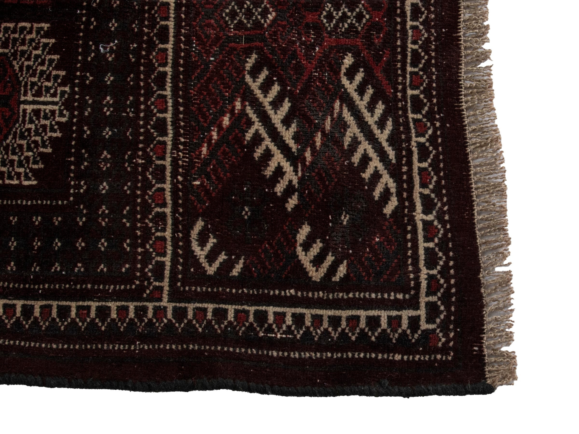 Persian Torkaman oversized rug in burgundy and cream, view 5 of 19