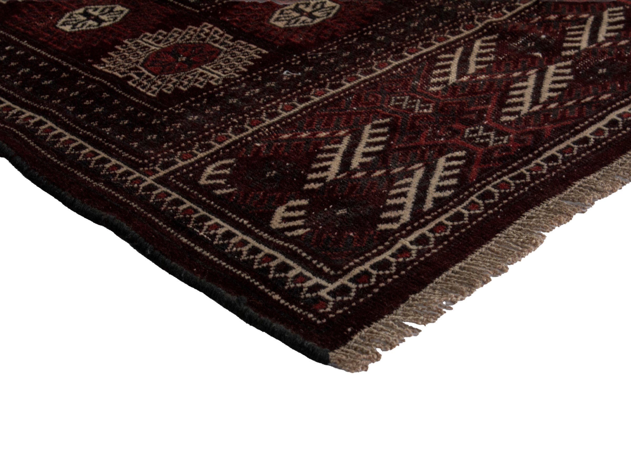 Persian Torkaman oversized rug in burgundy and cream, view 6 of 19