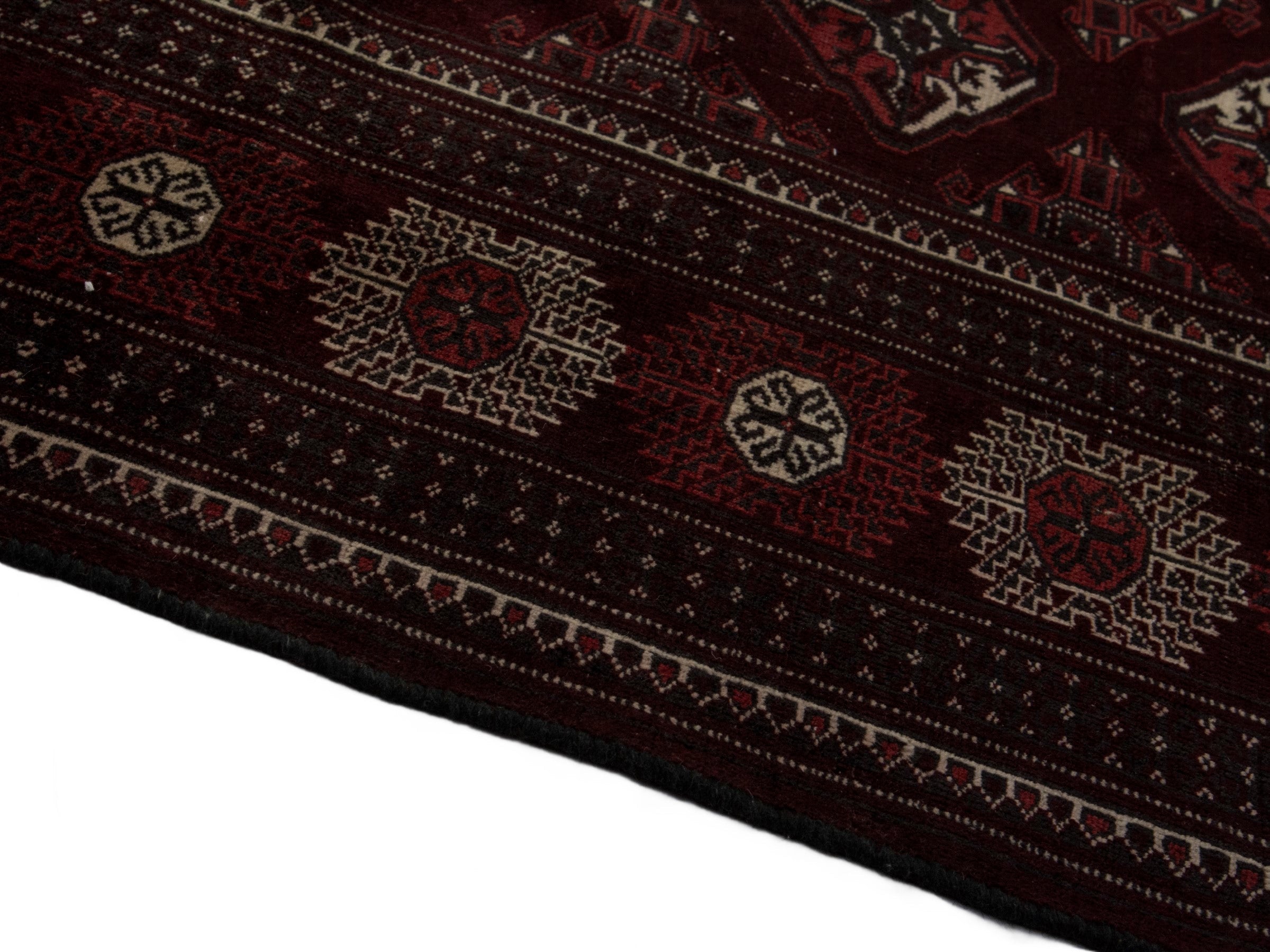 Persian Torkaman oversized rug in burgundy and cream, view 8 of 19