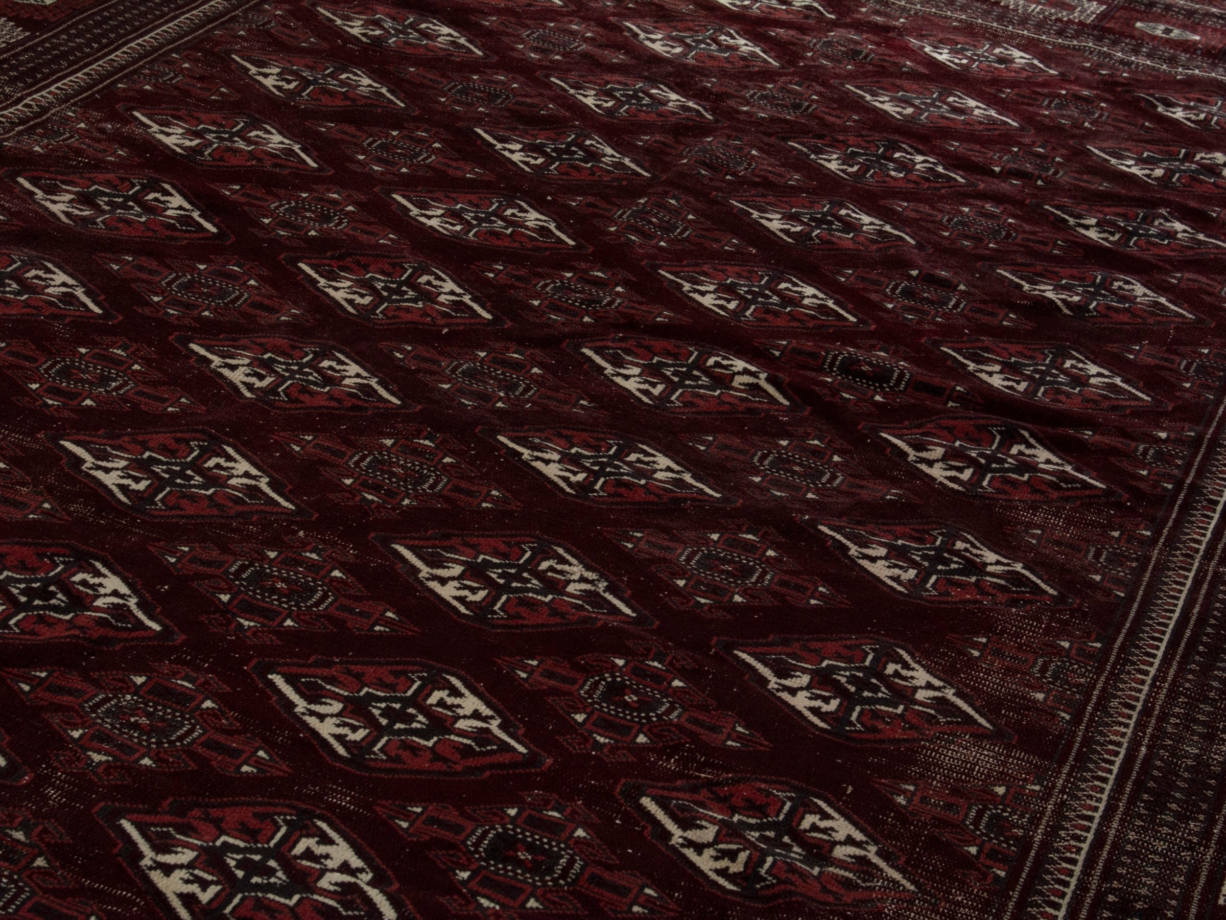 Persian Torkaman oversized rug in burgundy and cream, view 9 of 19