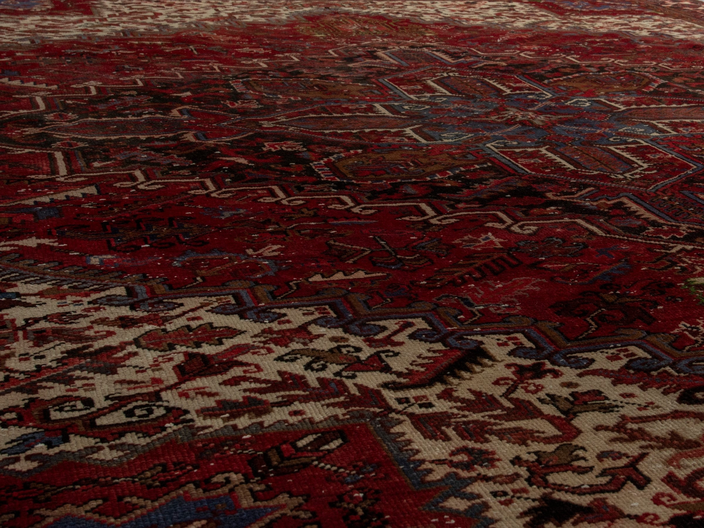 Persian Heriz oversized rug in burgundy and cream, view 10 of 20