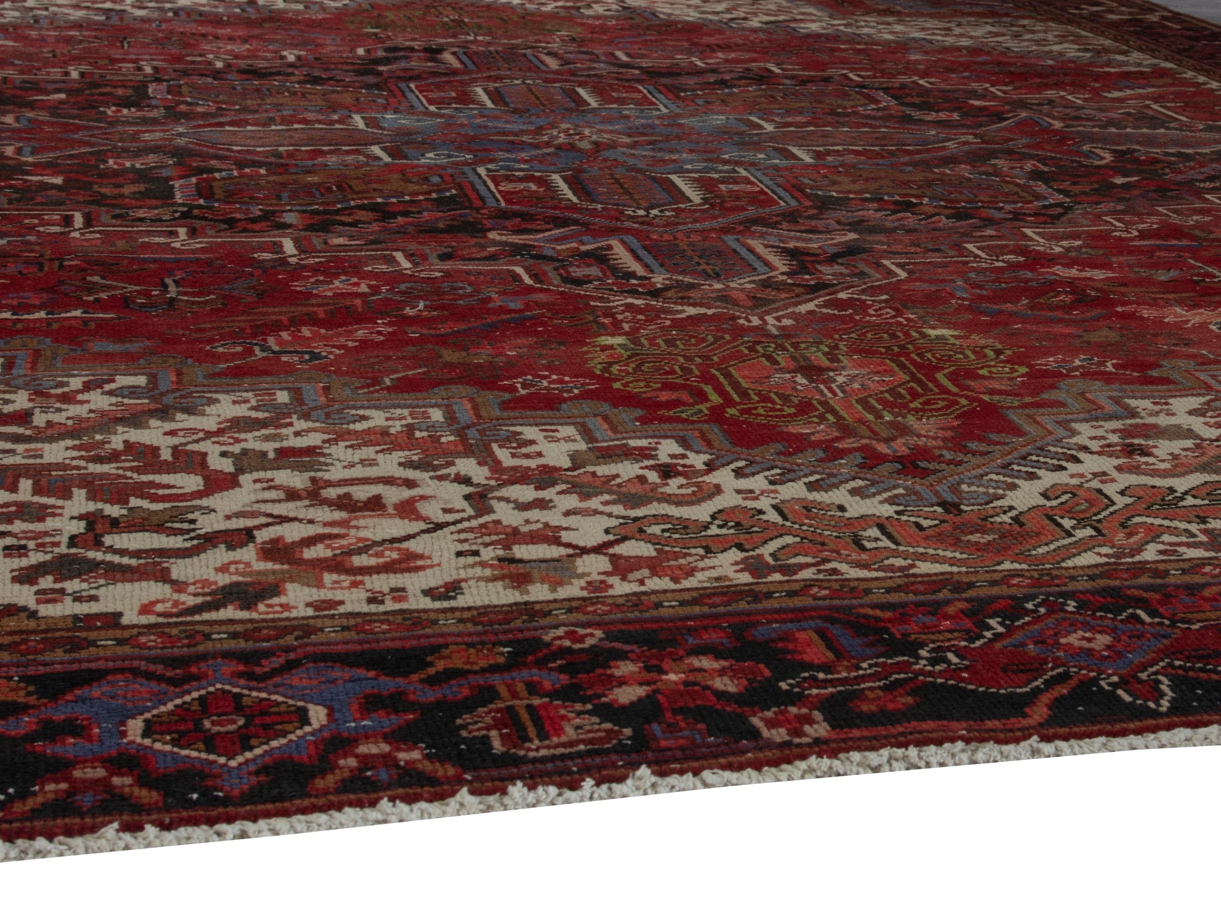 Persian Heriz oversized rug in burgundy and cream, view 11 of 20