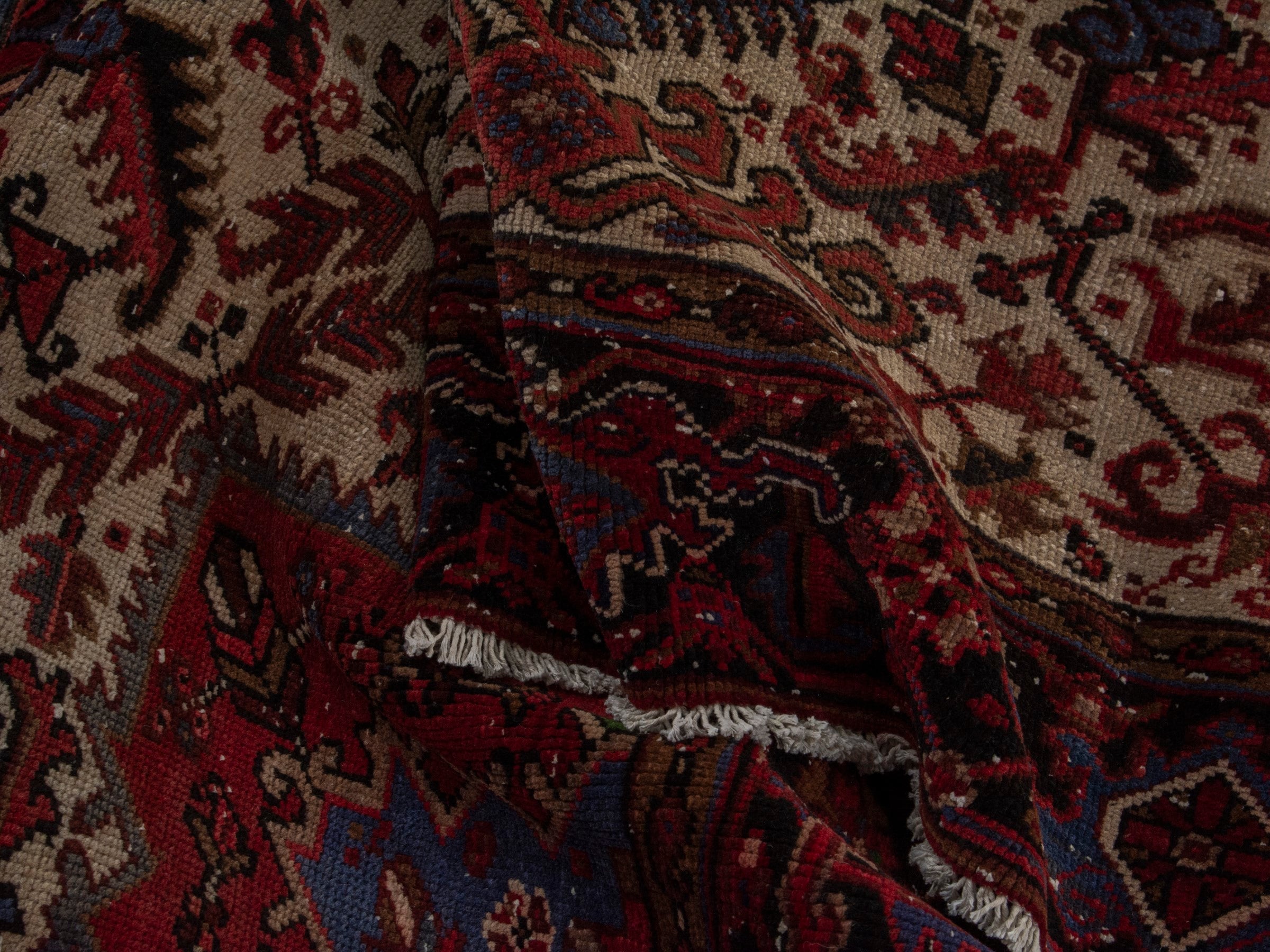 Persian Heriz oversized rug in burgundy and cream, view 17 of 20
