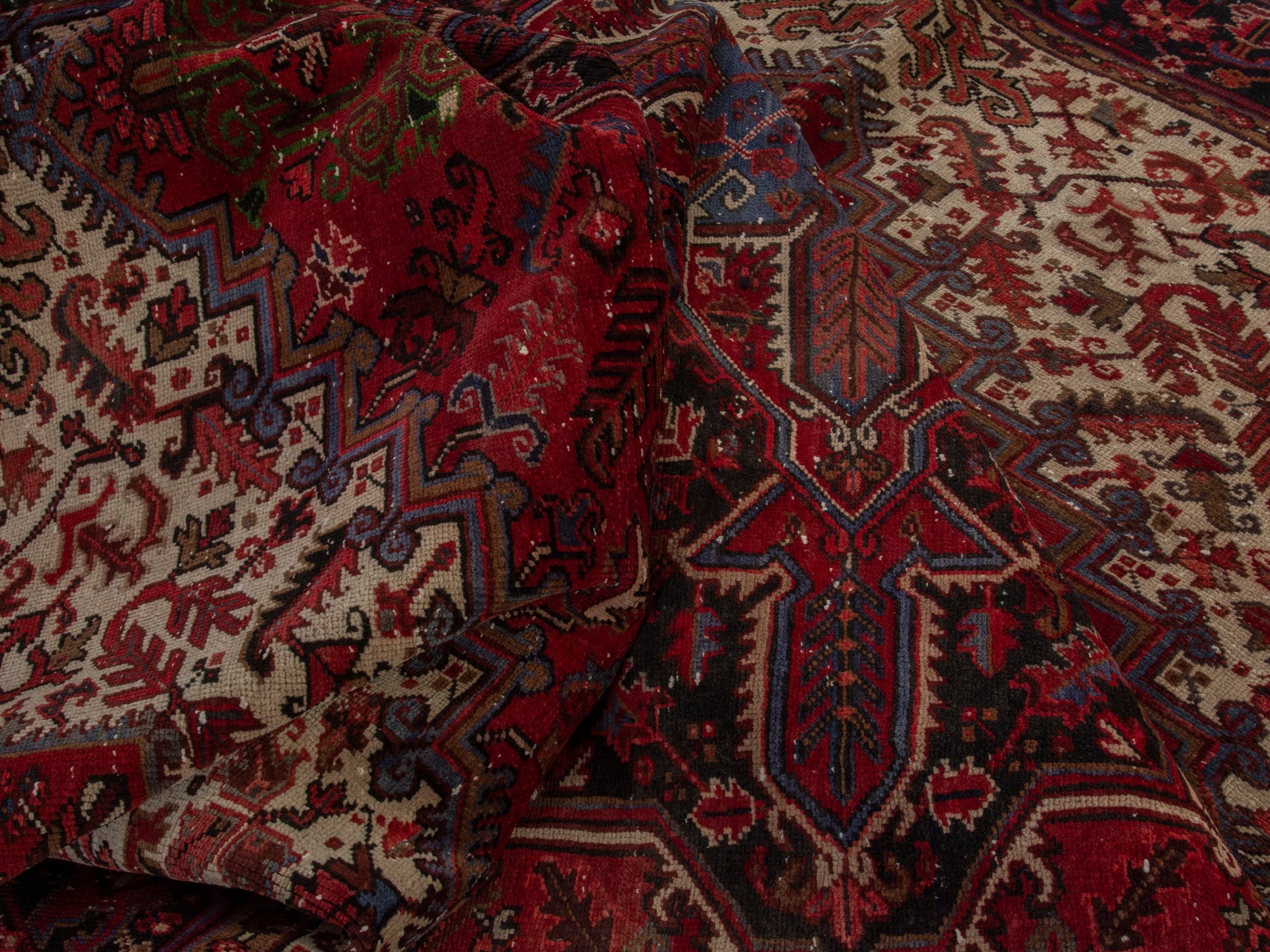 Persian Heriz oversized rug in burgundy and cream, view 18 of 20