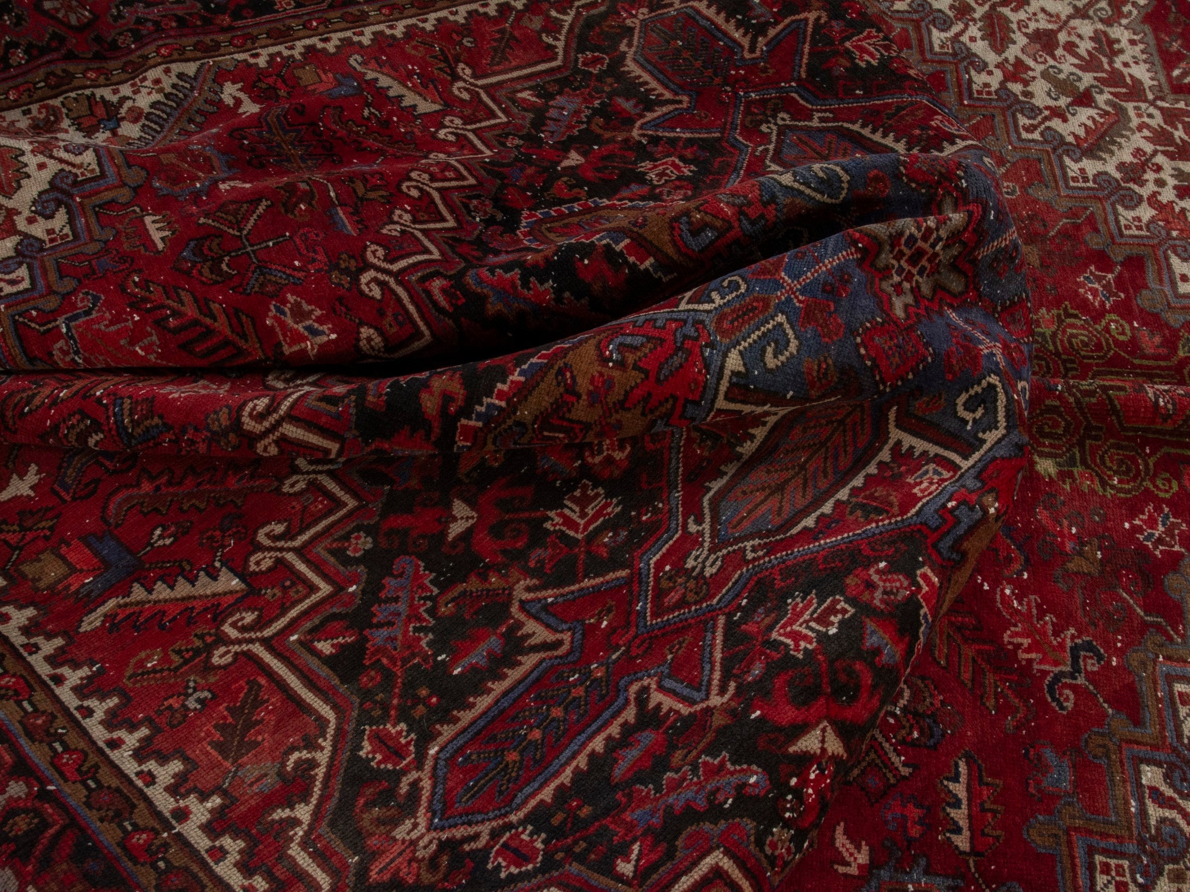 Persian Heriz oversized rug in burgundy and cream, view 19 of 20