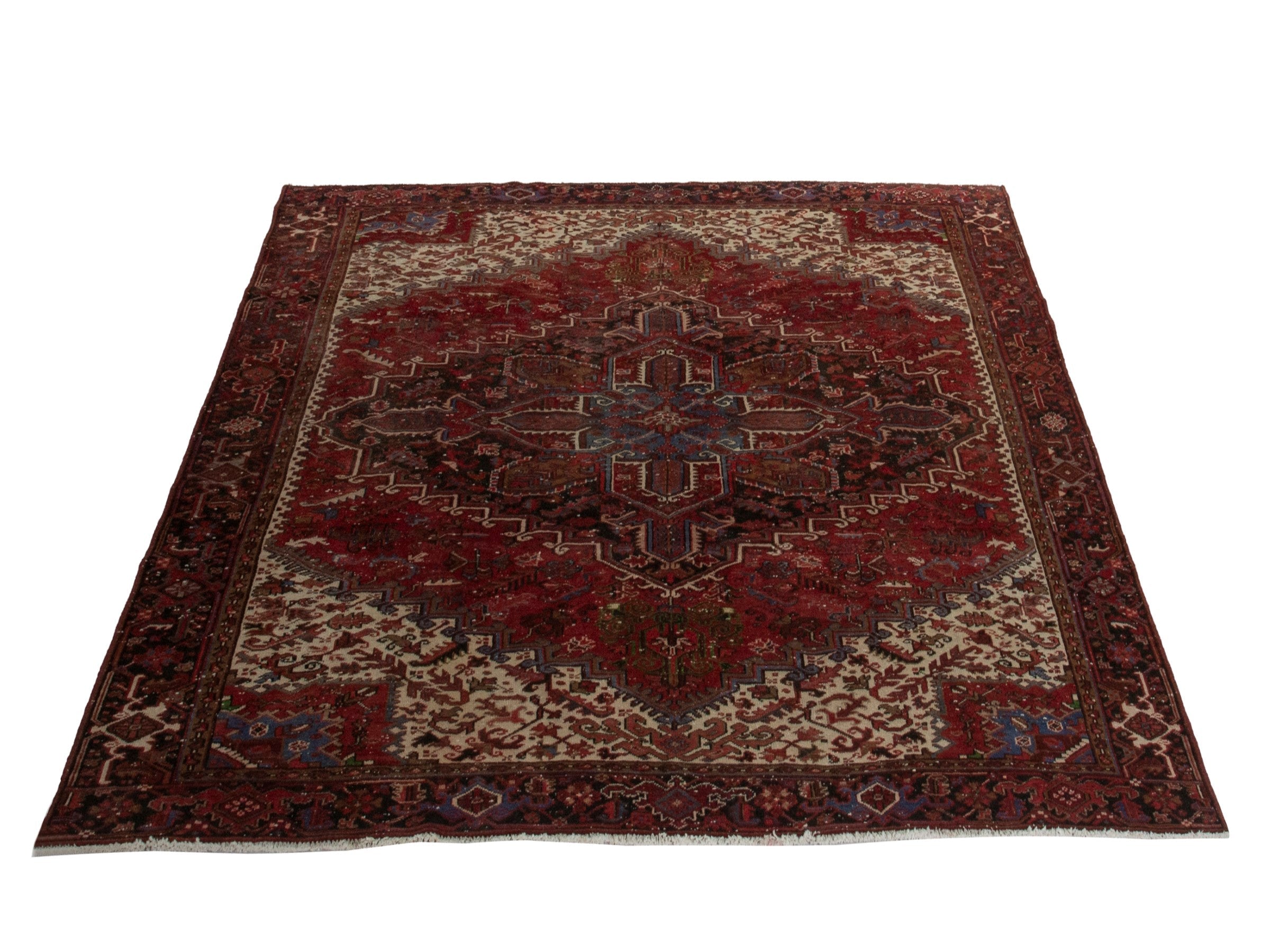 Persian Heriz oversized rug in burgundy and cream, view 2 of 20