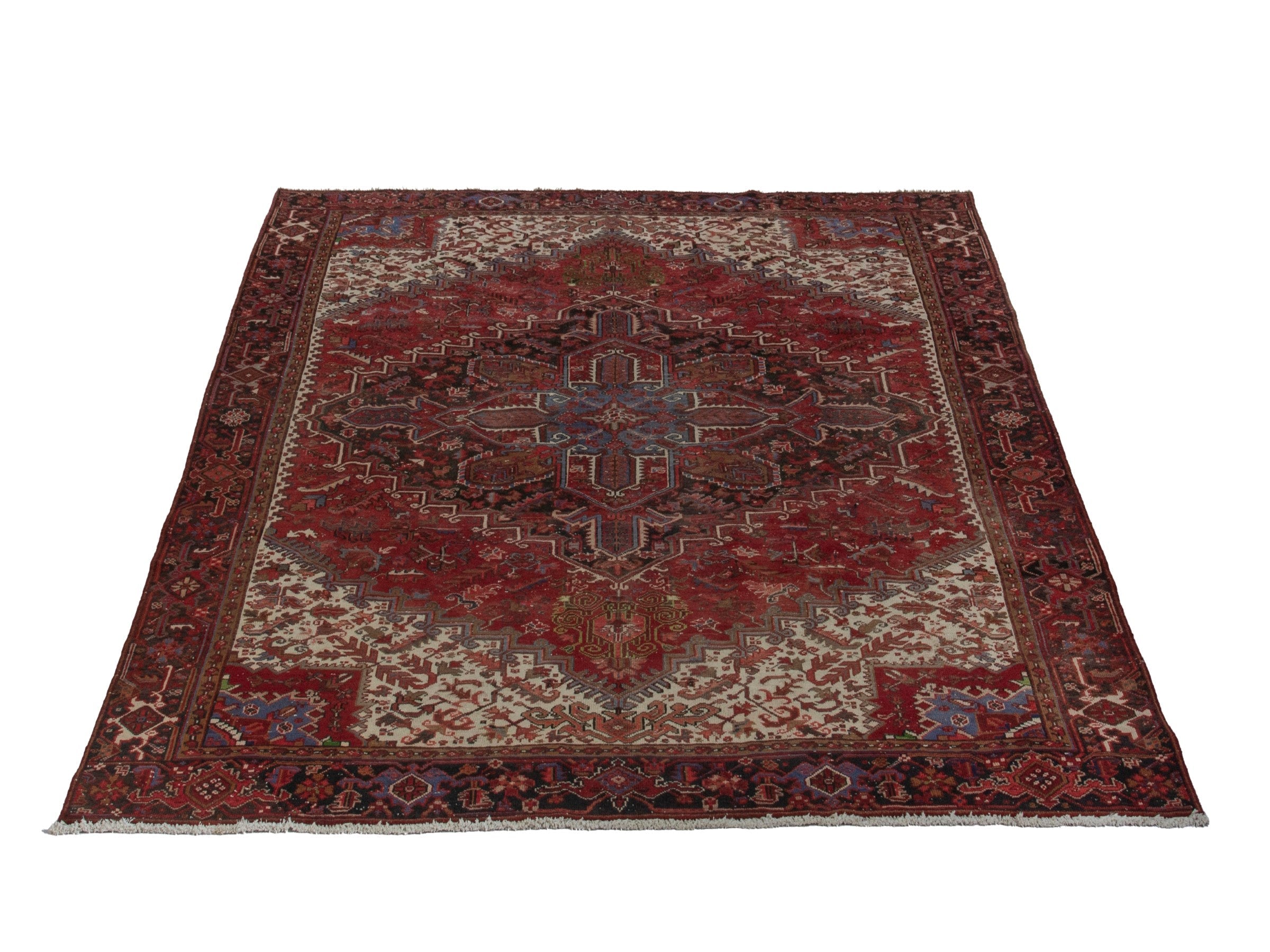 Persian Heriz oversized rug in burgundy and cream, view 3 of 20