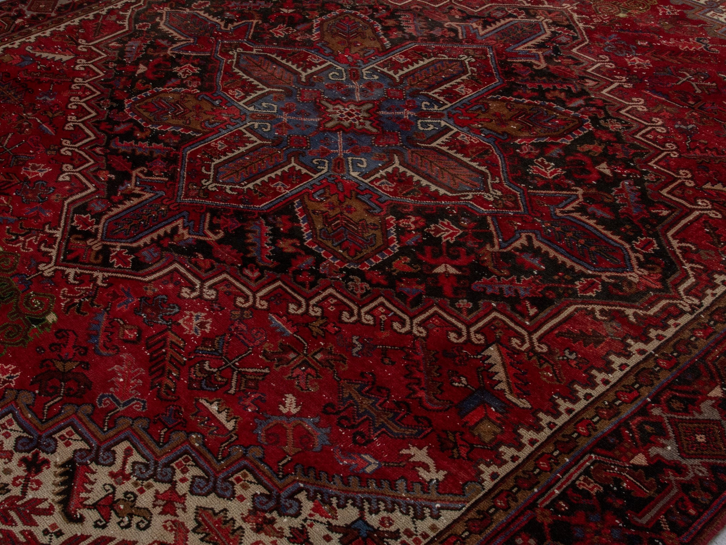 Persian Heriz oversized rug in burgundy and cream, view 4 of 20