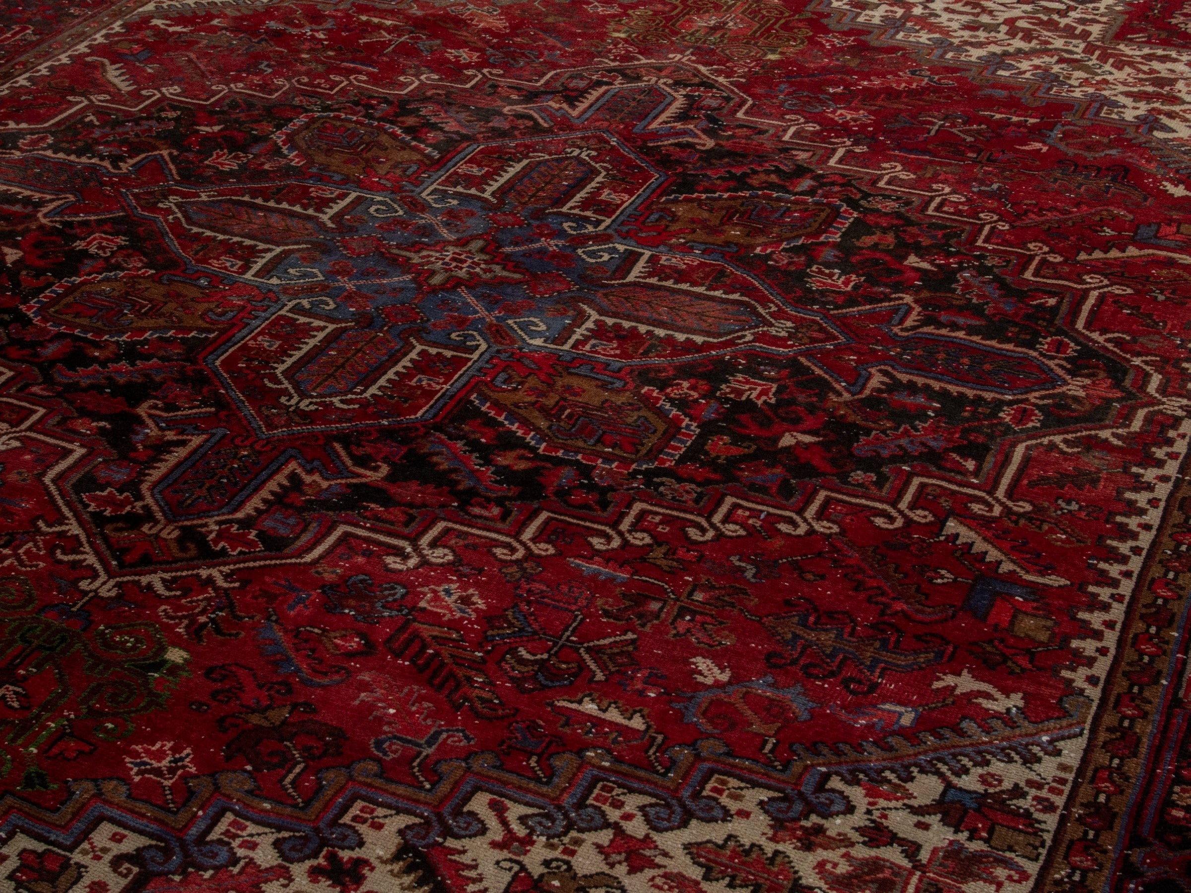 Persian Heriz oversized rug in burgundy and cream, view 9 of 20