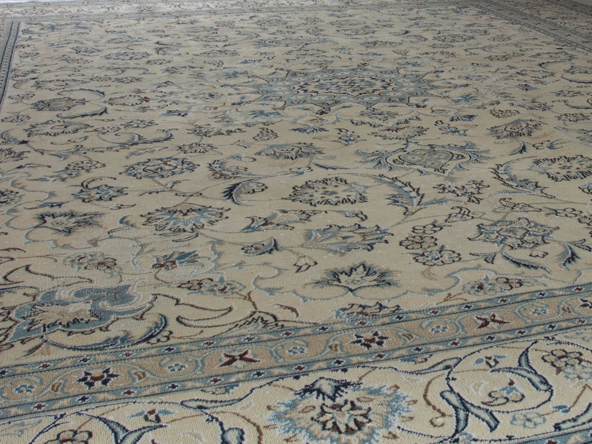 Persian Nain oversized rug in ivory and denim, view 10 of 21