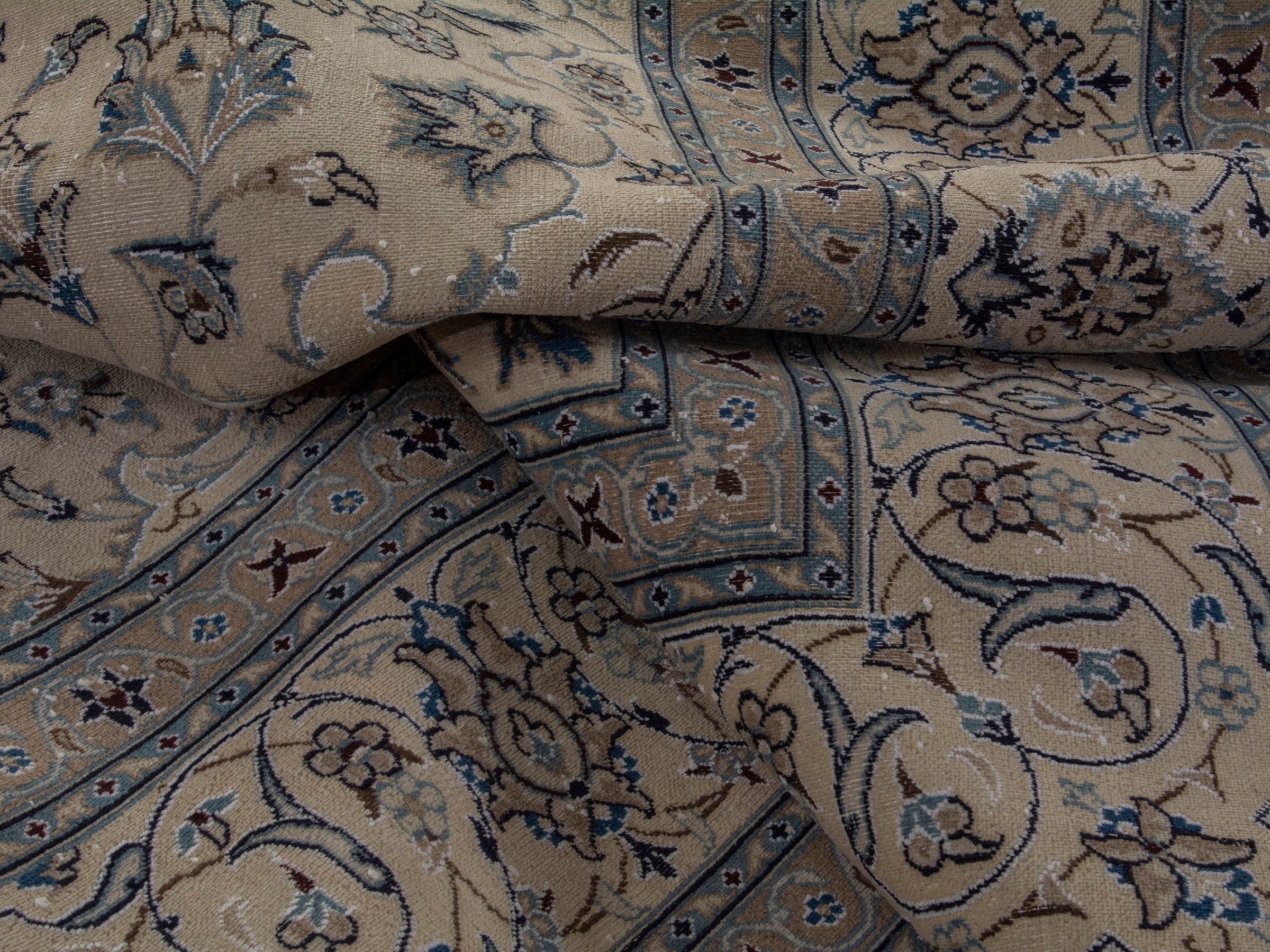 Persian Nain oversized rug in ivory and denim, view 17 of 21