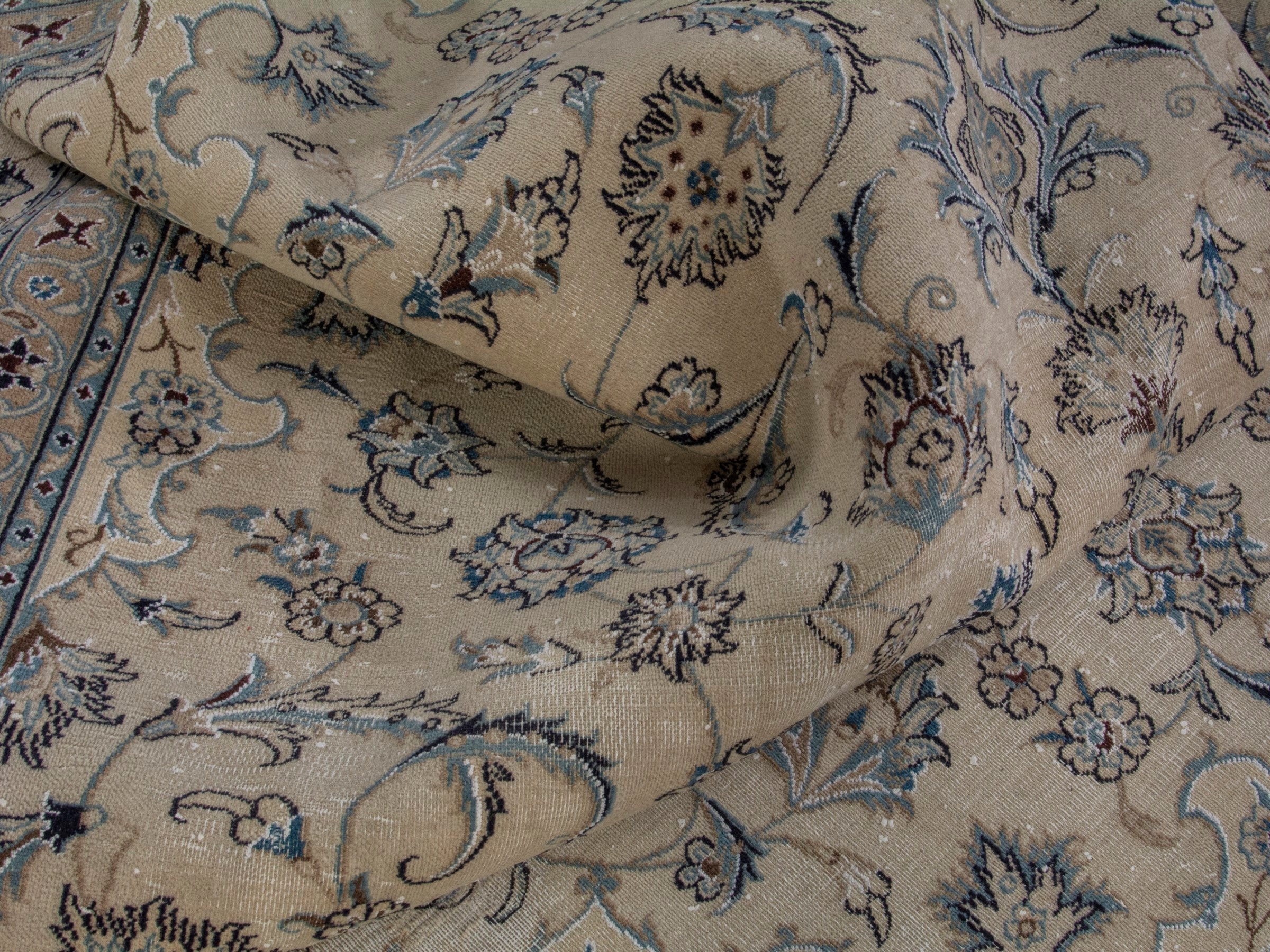 Persian Nain oversized rug in ivory and denim, view 18 of 21