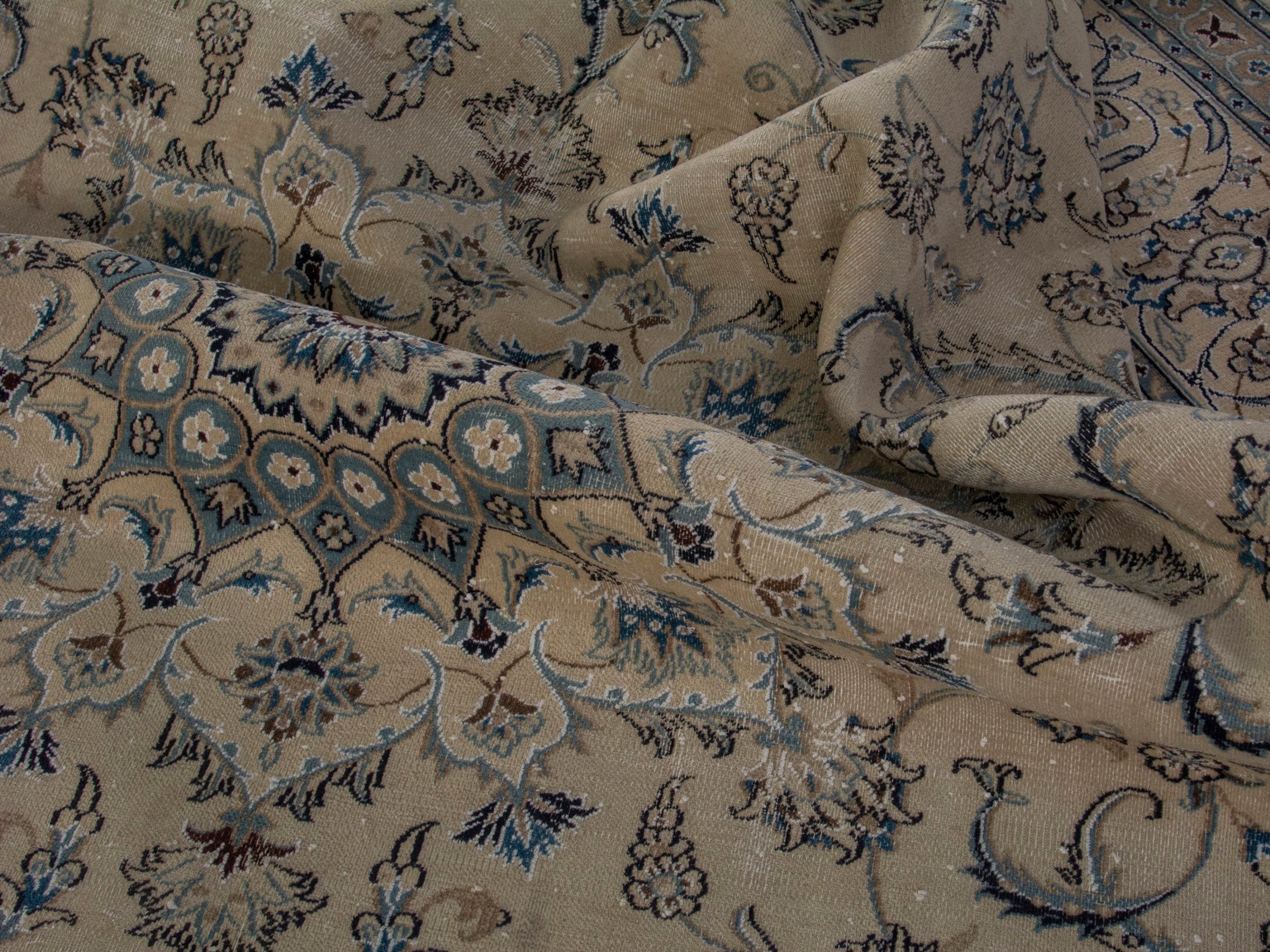 Persian Nain oversized rug in ivory and denim, view 19 of 21