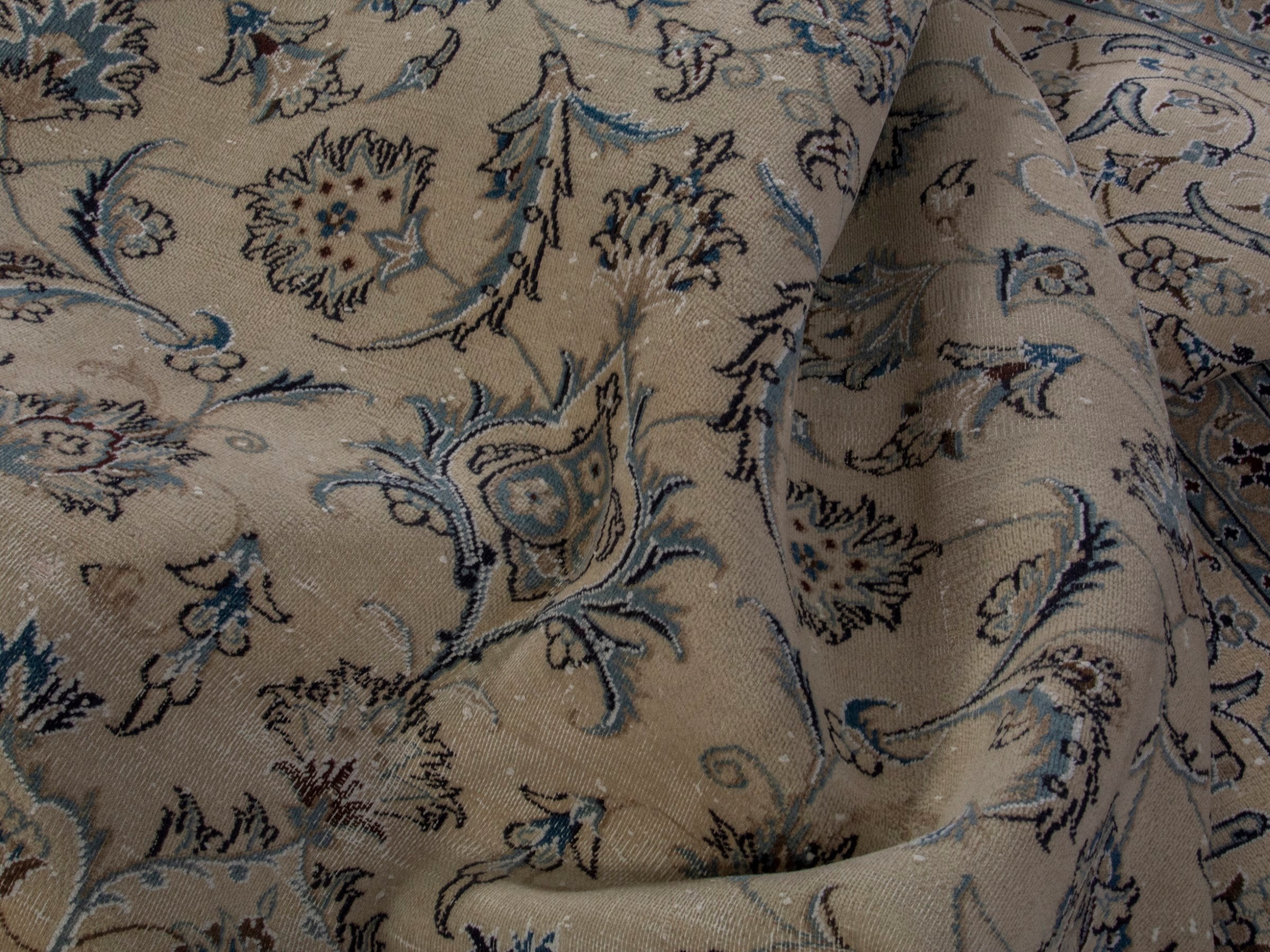 Persian Nain oversized rug in ivory and denim, view 20 of 21