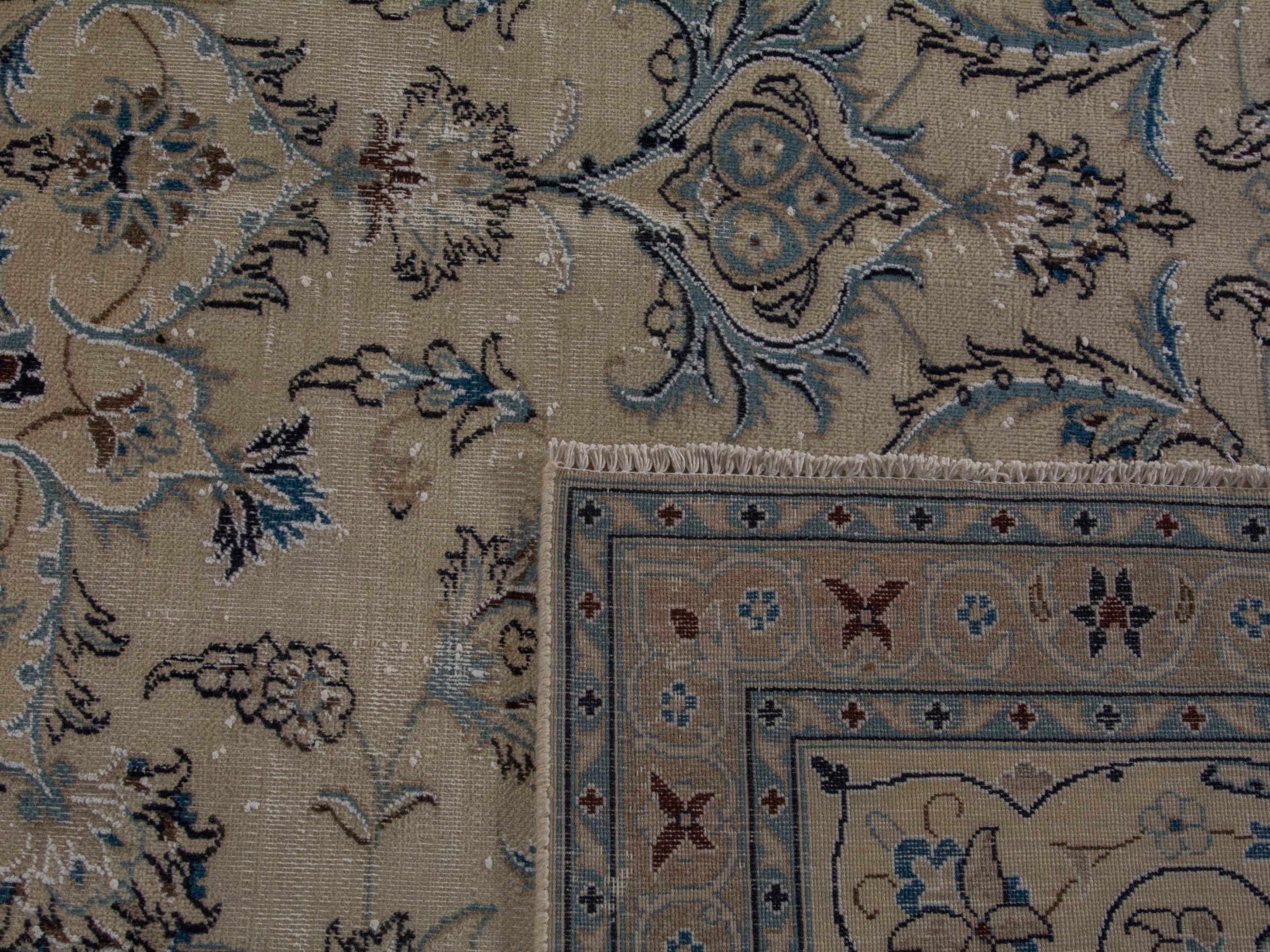 Persian Nain oversized rug in ivory and denim, view 21 of 21