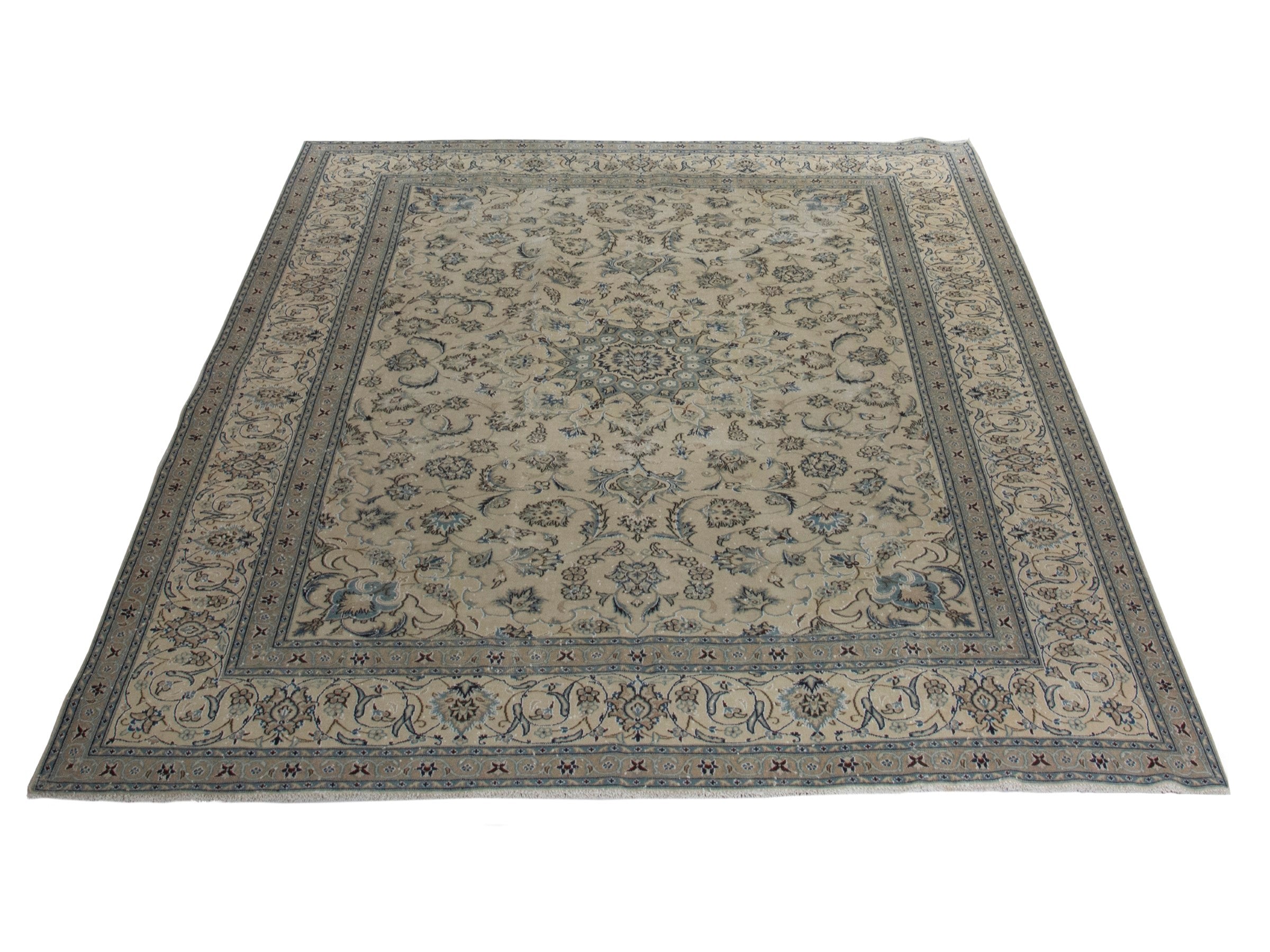 Persian Nain oversized rug in ivory and denim, view 2 of 21