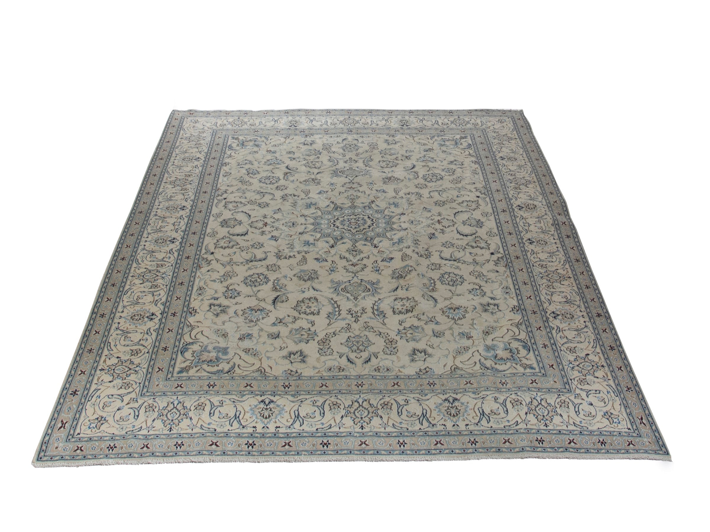 Persian Nain oversized rug in ivory and denim, view 3 of 21