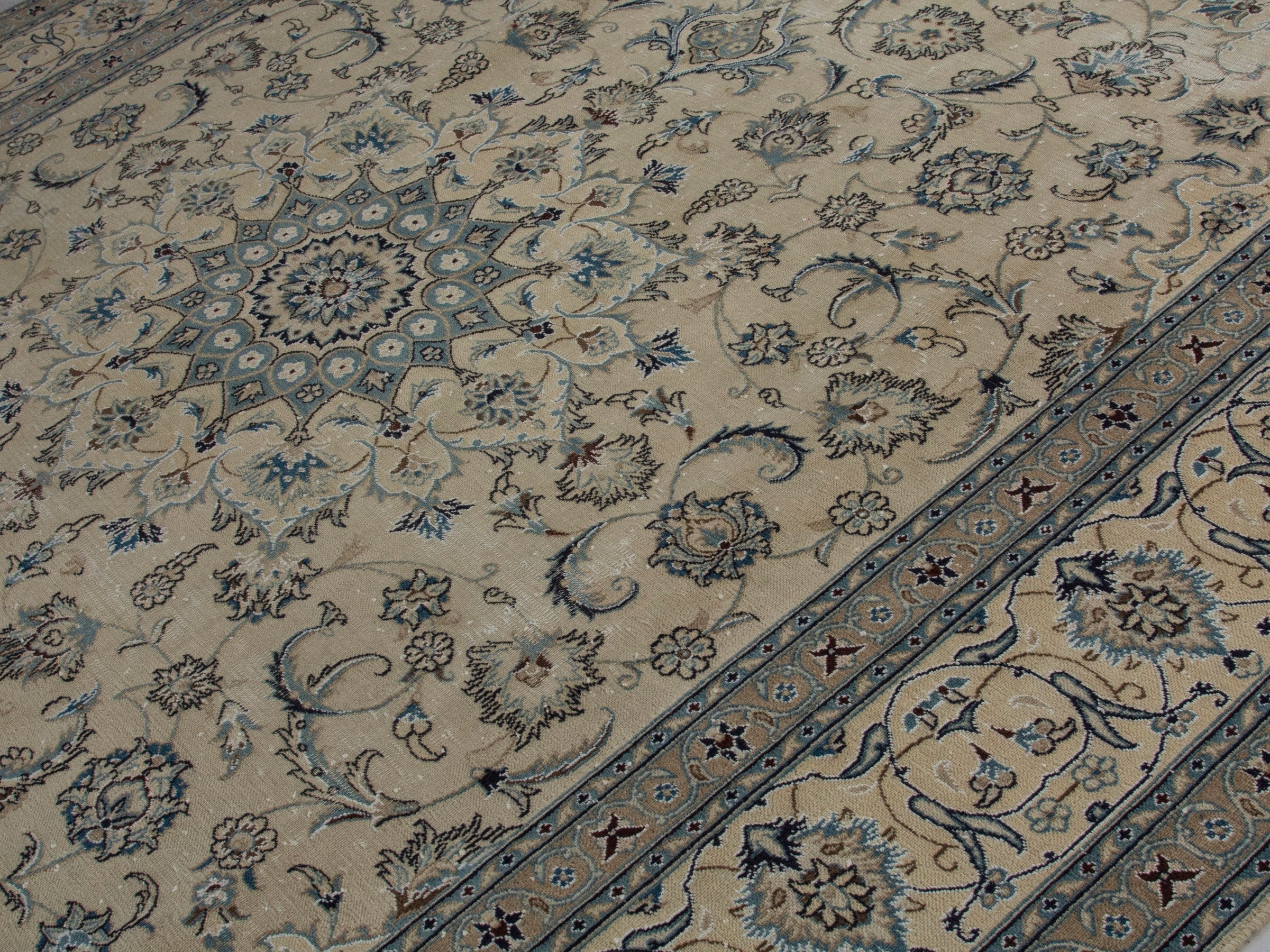 Persian Nain oversized rug in ivory and denim, view 4 of 21