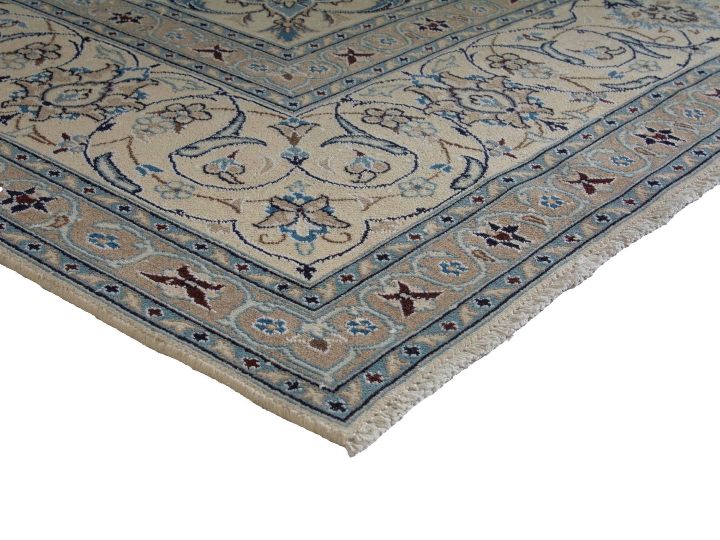 Persian Nain oversized rug in ivory and denim, view 6 of 21
