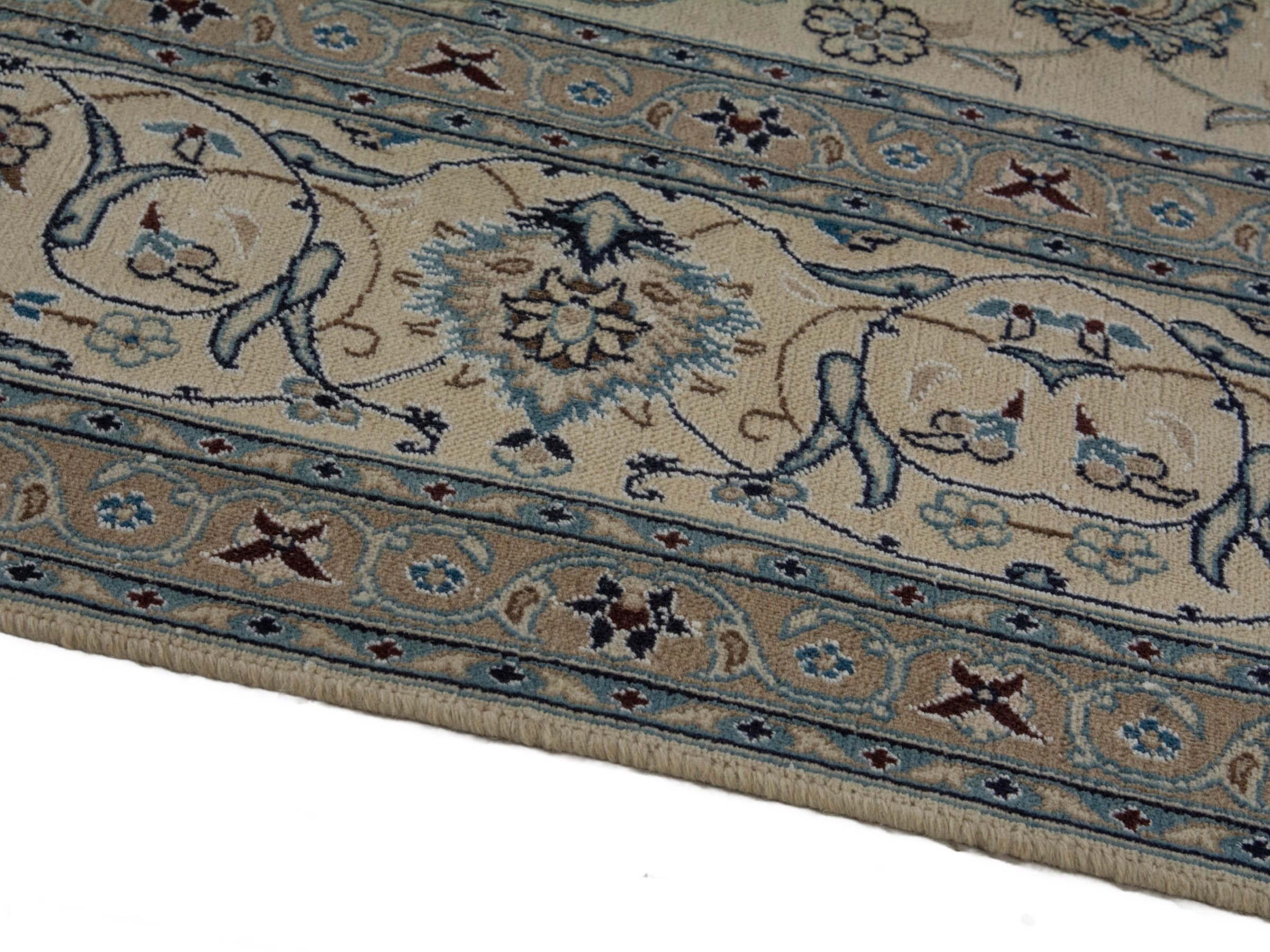 Persian Nain oversized rug in ivory and denim, view 8 of 21