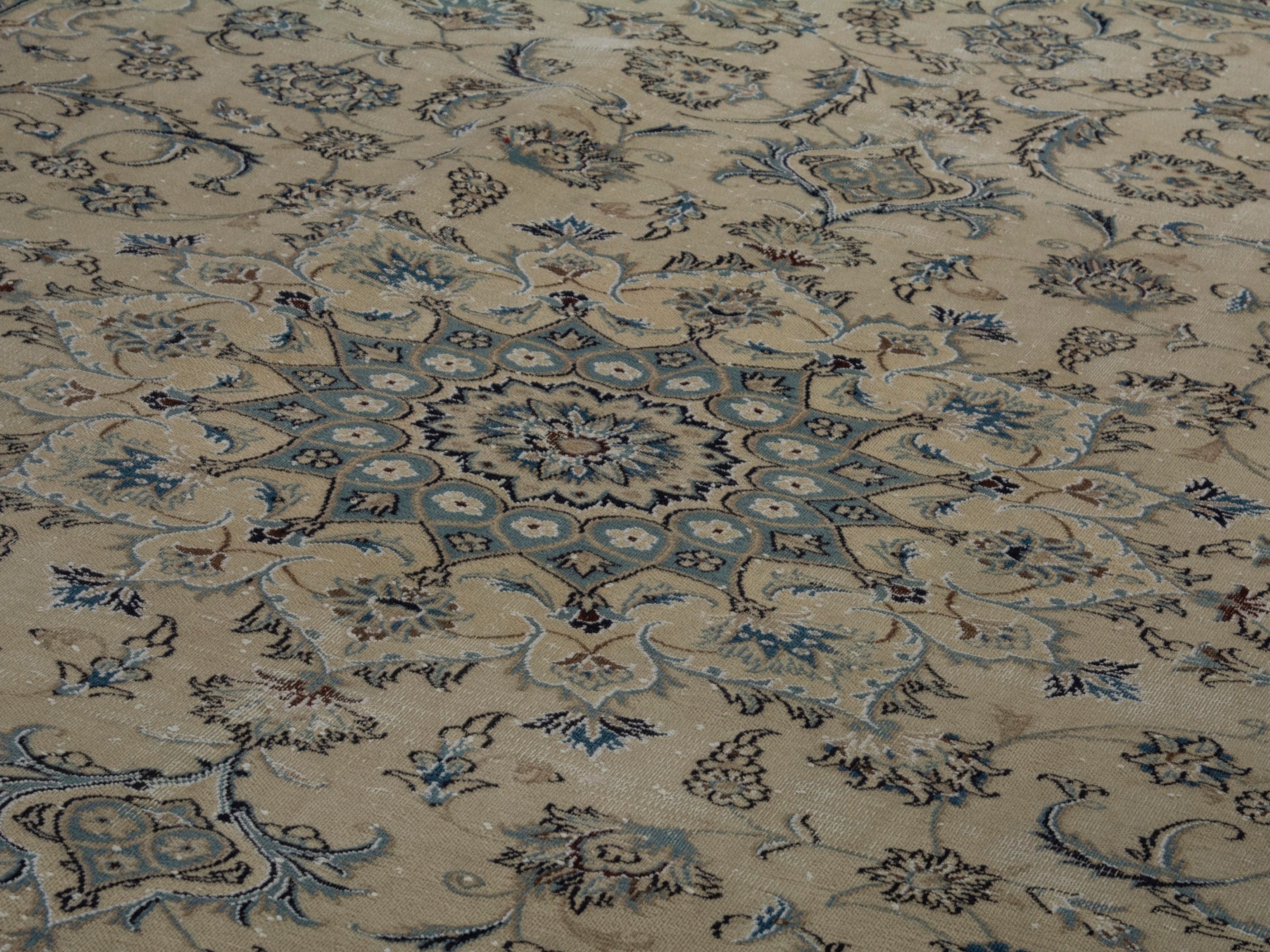 Persian Nain oversized rug in ivory and denim, view 9 of 21