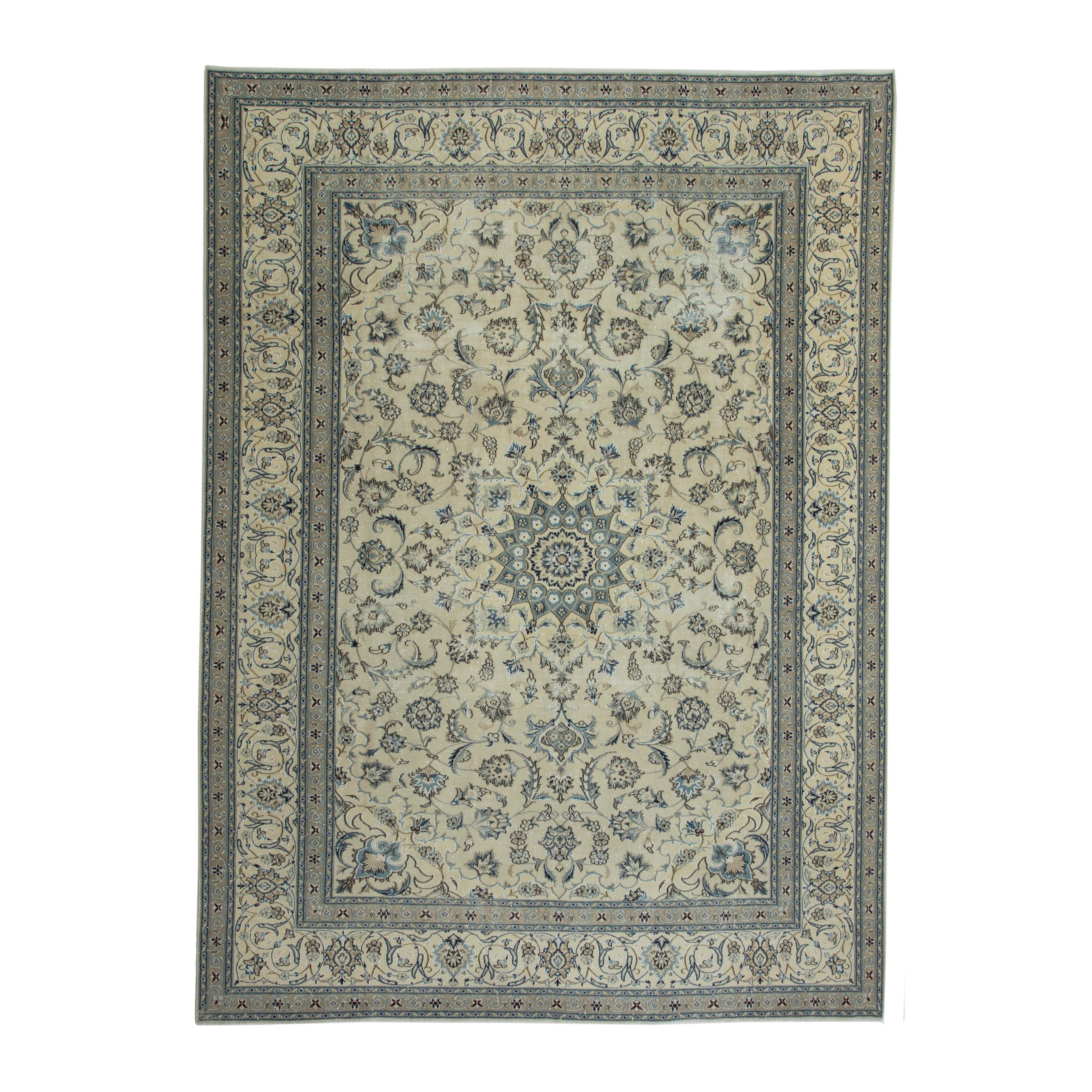 Persian Nain oversized rug in ivory and denim, 9'7" x 12'8"