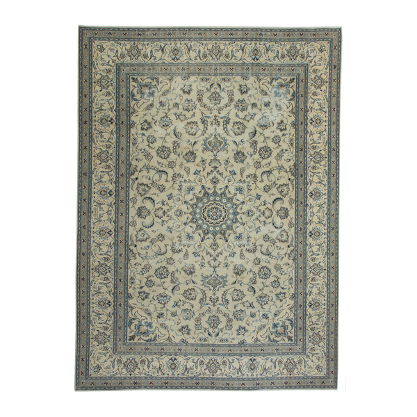 Persian Nain oversized rug in ivory and denim, 9'7" x 12'8"