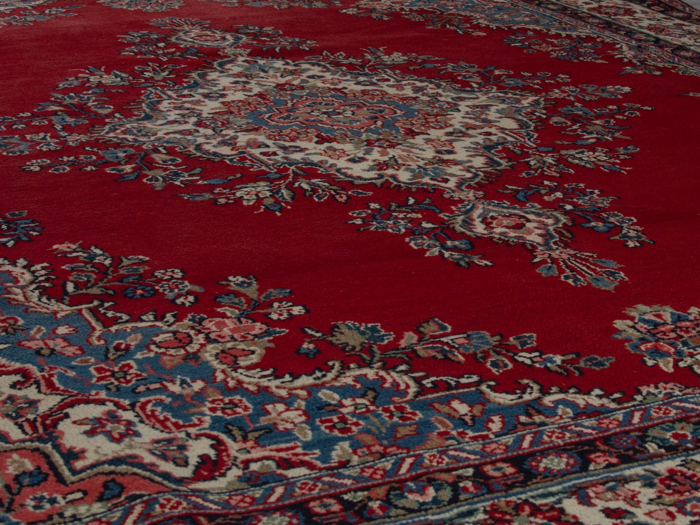 Persian Hamedan oversized rug in deep red and ivory, view 10 of 19