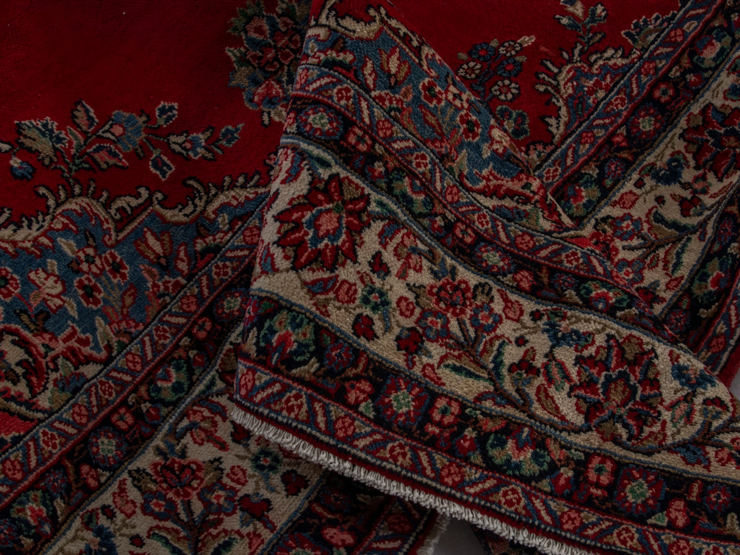 Persian Hamedan oversized rug in deep red and ivory, view 16 of 19